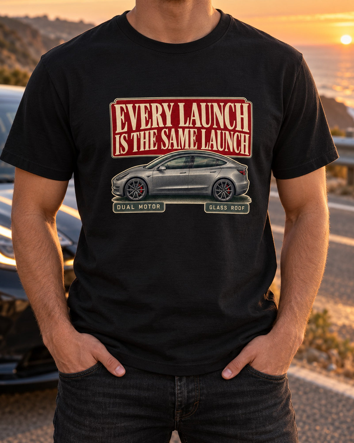 Tesla Model 3 Performance Editorial Headline Tee, 2018-2023 T-Shirt Black worn hero