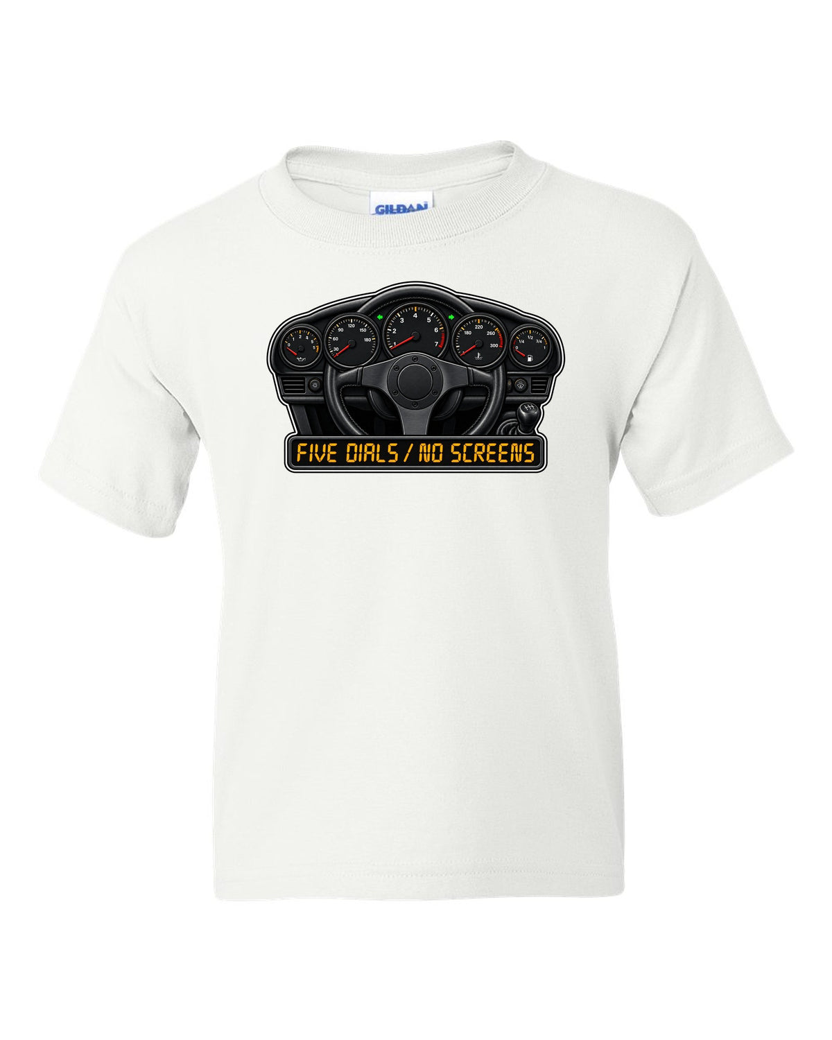 Porsche Cayenne Turbo S 957 sticker-bomb collage design with 550 PS lettering white kids tee front view with the design
