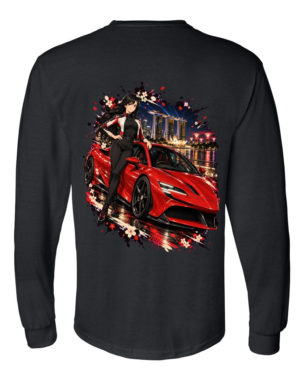 Ferrari SF90 Anime Girl Long Sleeve Black back