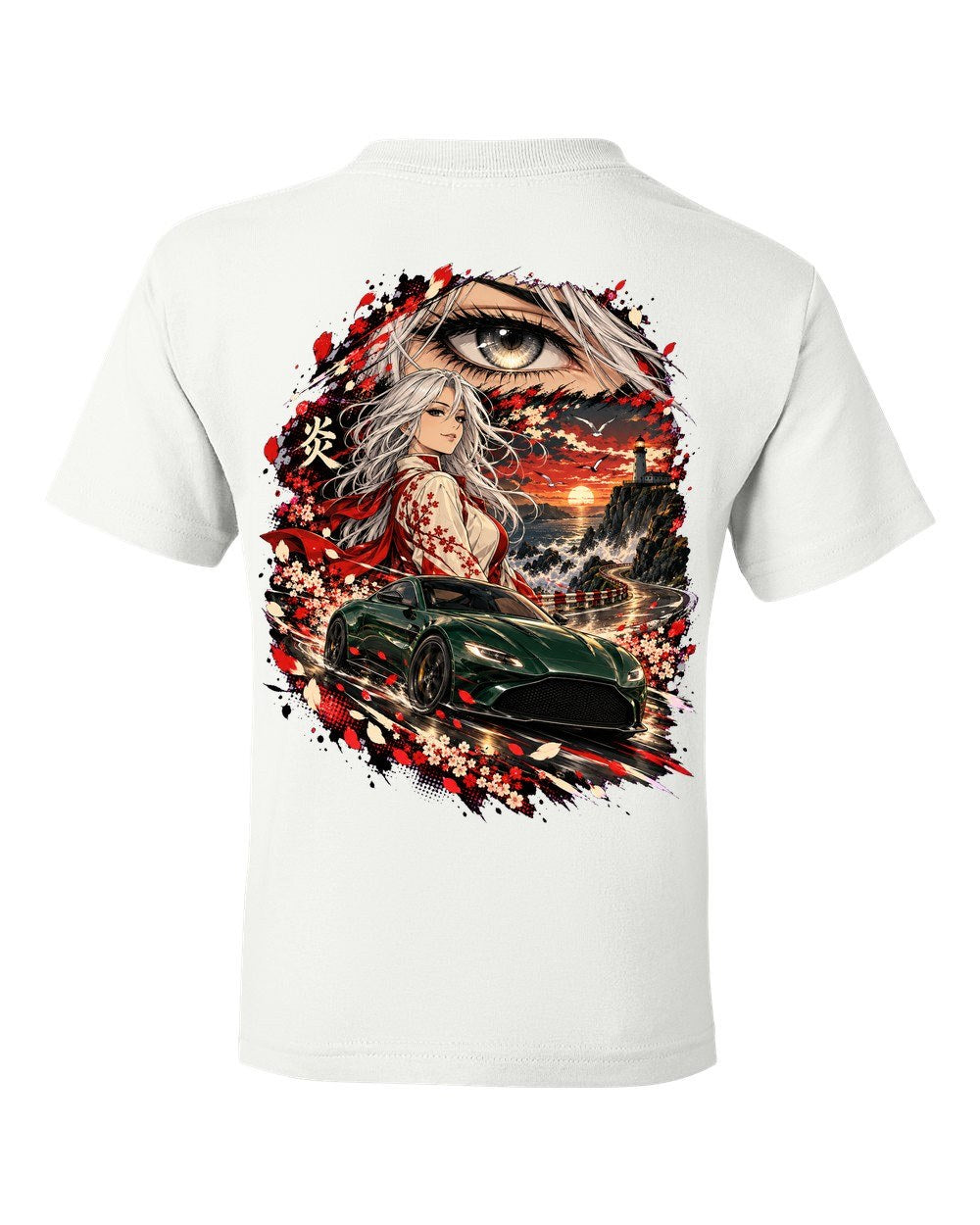 Aston Martin Vantage Anime Girl Kids Tee White back