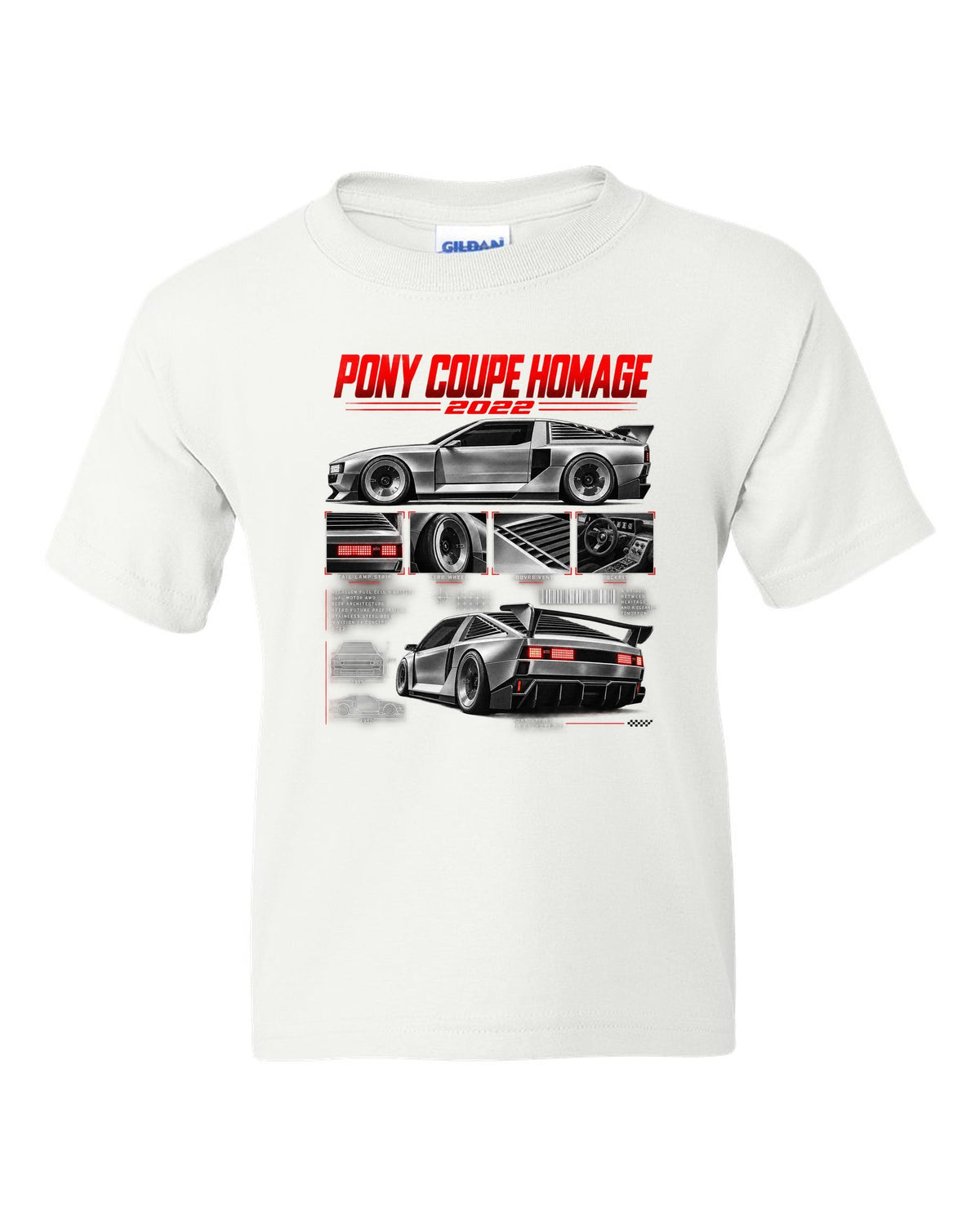 Hyundai N Vision 74 Dossier white kids tee front view with the design