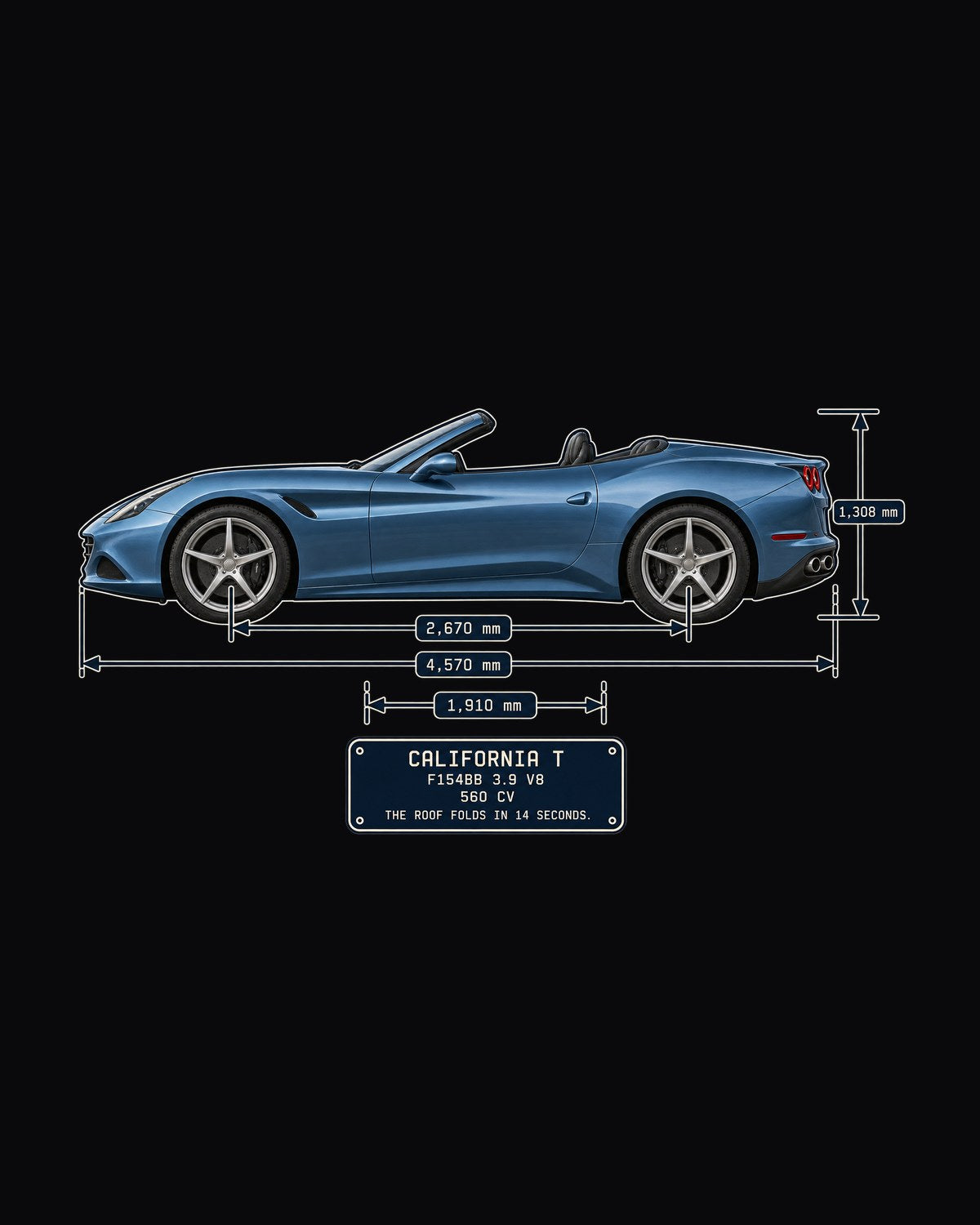 Ferrari California T Dimension Blueprint Shirt, F154BB design only