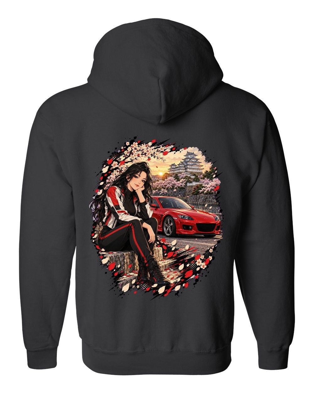 Mazda RX-8 Anime Girl Zip Hoodie Black back