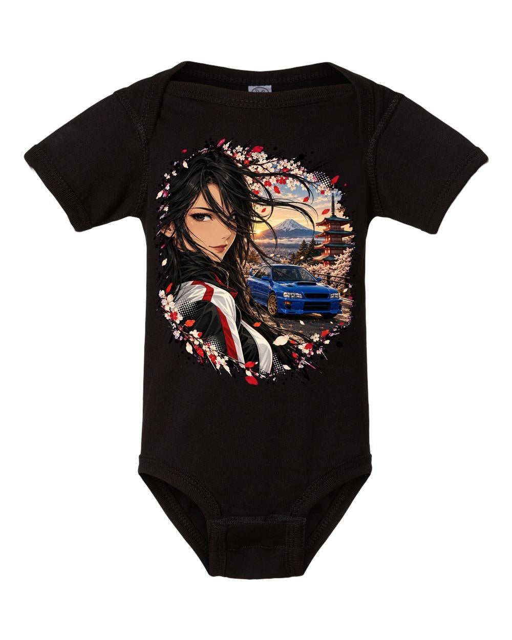 Subaru WRX STI GC8 Anime Girl Baby Onesie Black front