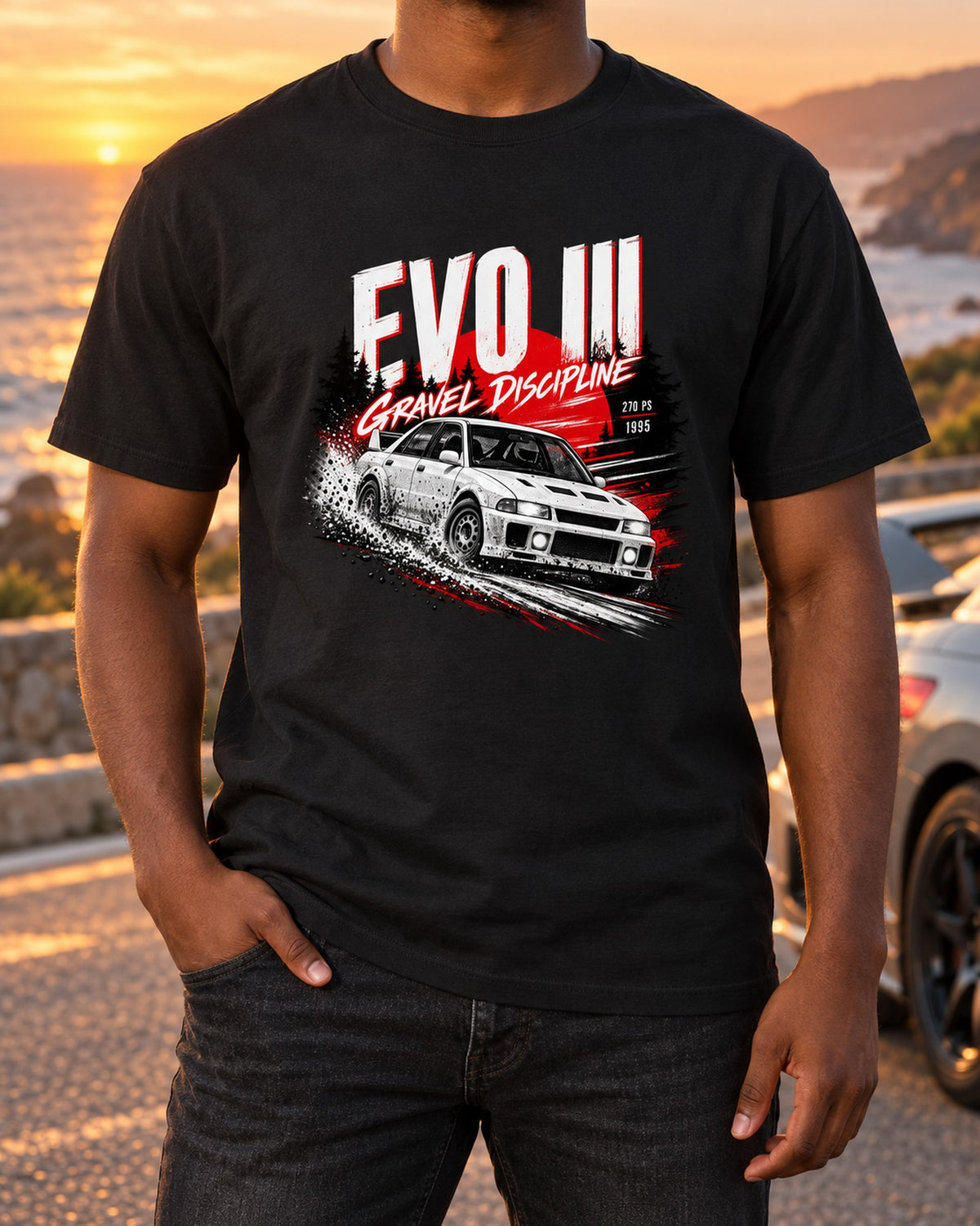 Mitsubishi Lancer Evo III CE9A Gravel Discipline Touge Tee T-Shirt Black worn hero