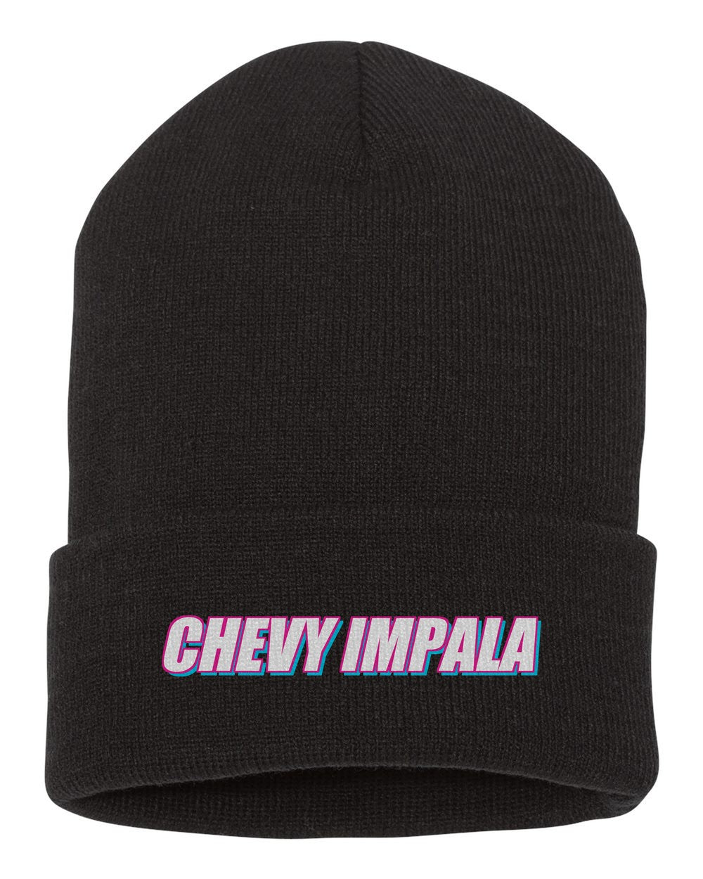 Chevy Impala black beanie front view with car name