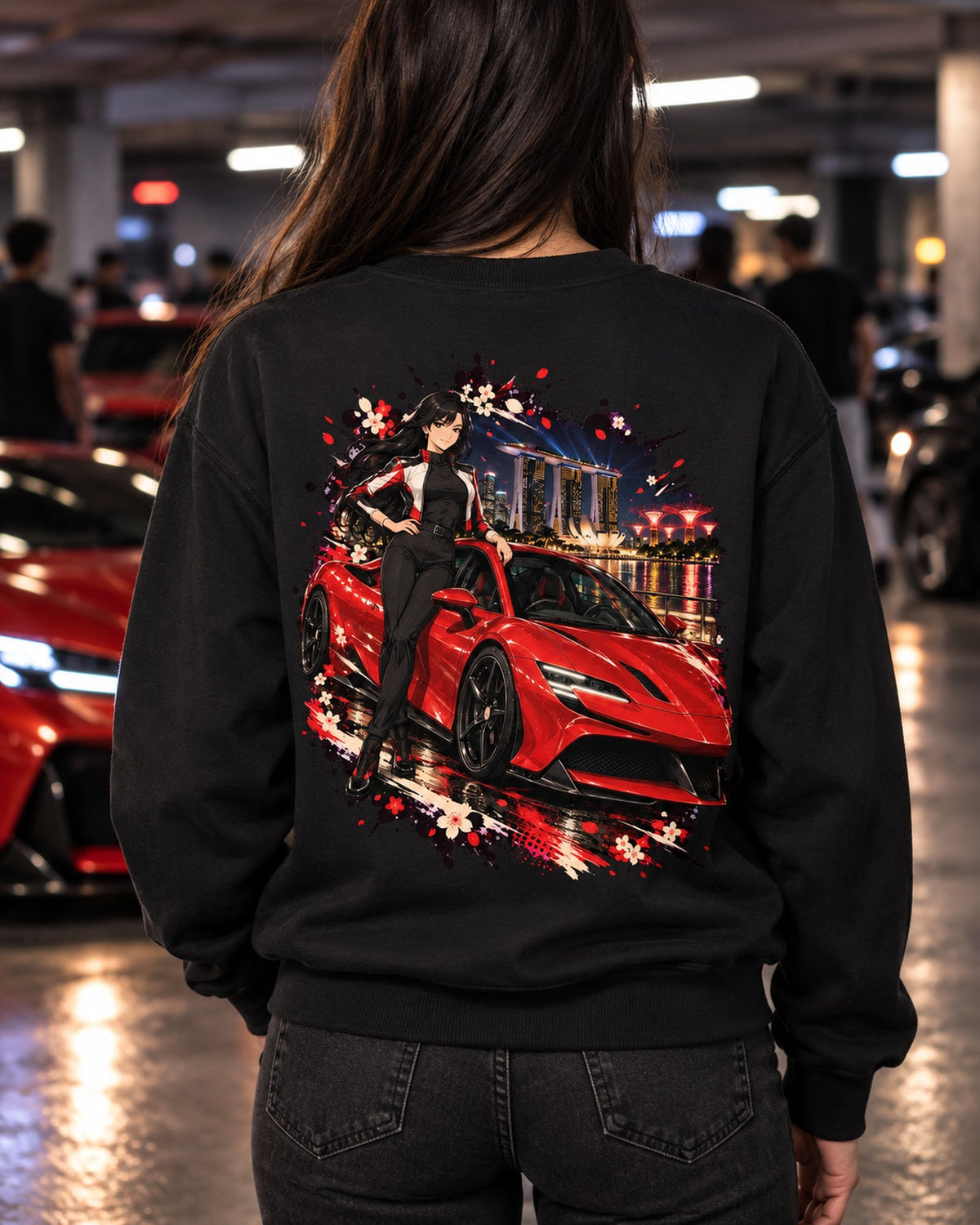 Ferrari SF90 Anime Girl Shirt, Hoodie & More Crewneck Black worn hero