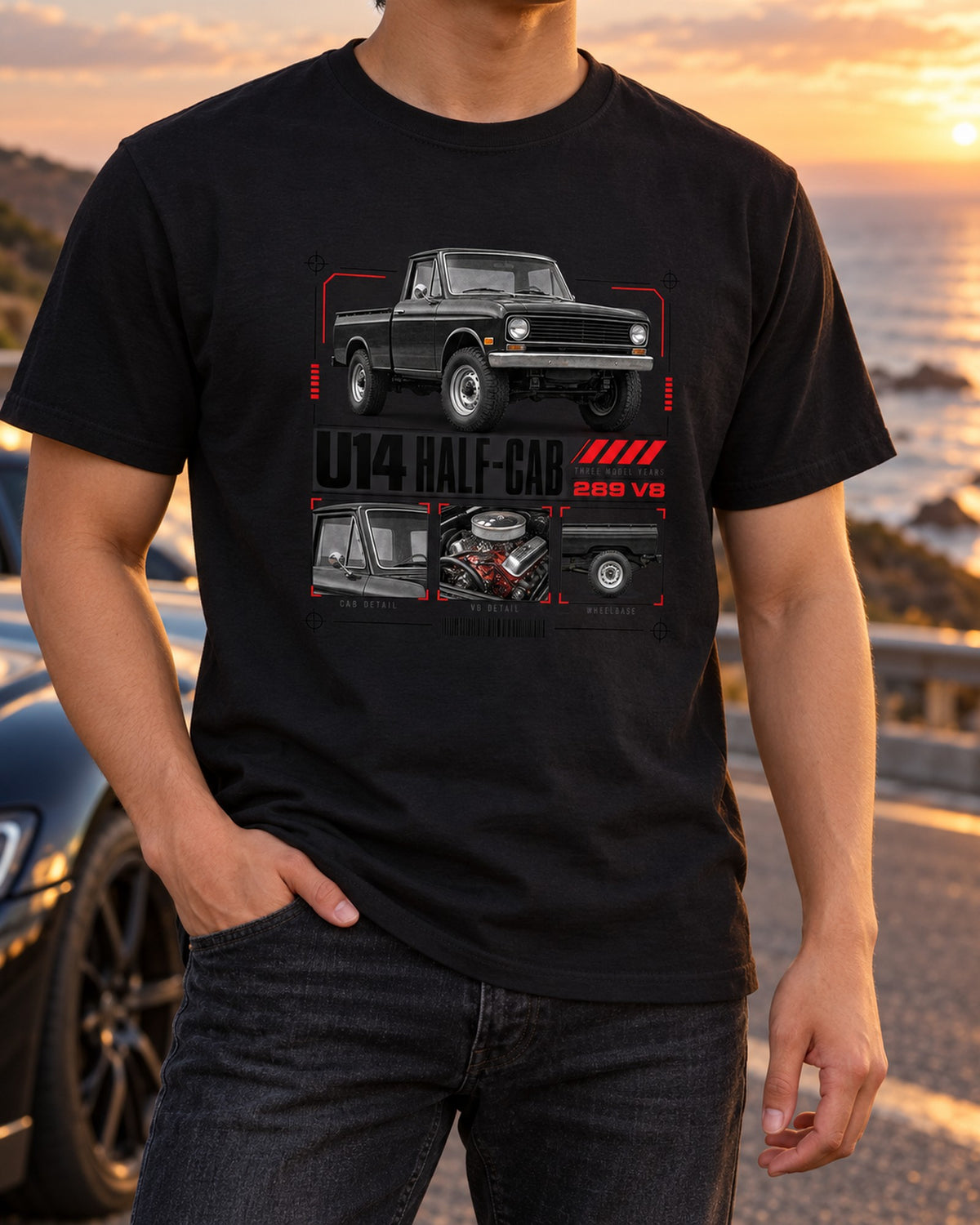 Ford Early Bronco U14 Half-Cab Dossier Tee, 1966-72 T-Shirt Black worn hero