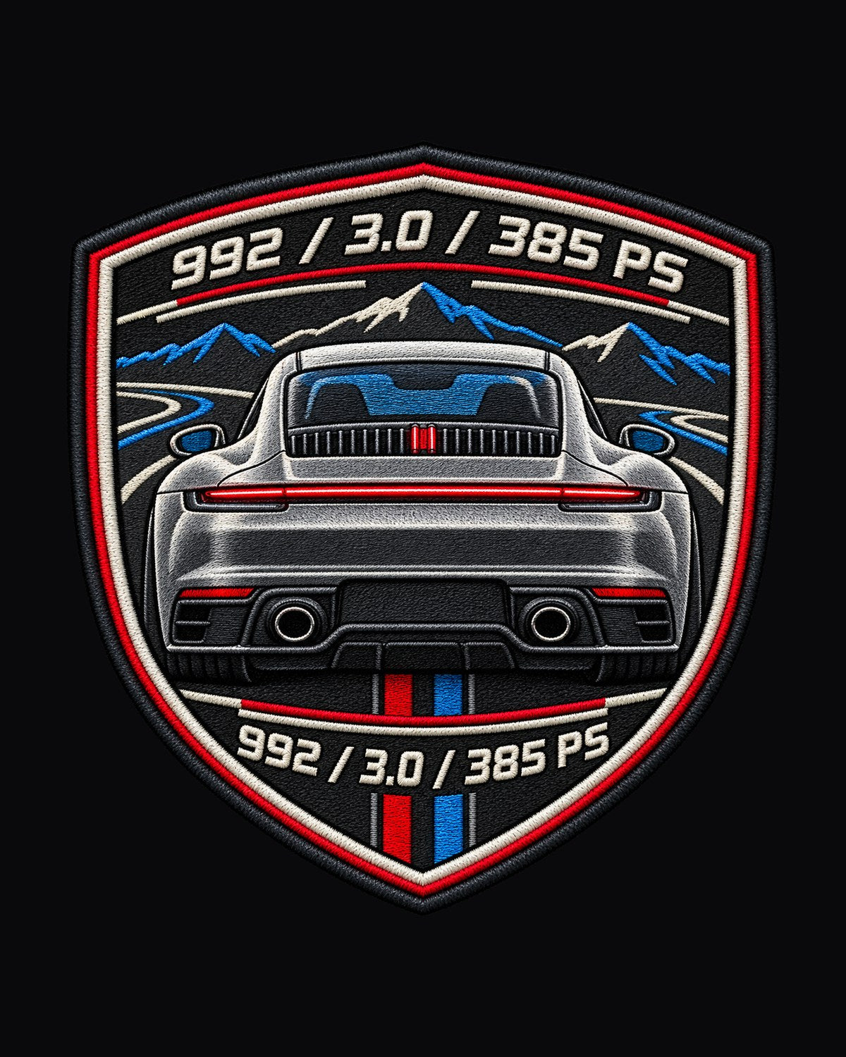 Porsche 992 Light Bar Round Crest Shirt, 385 PS Carrera design only