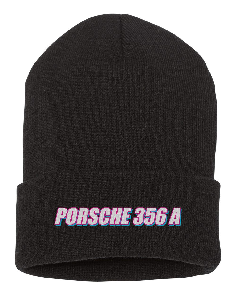 Porsche 356 A black beanie front view with car name