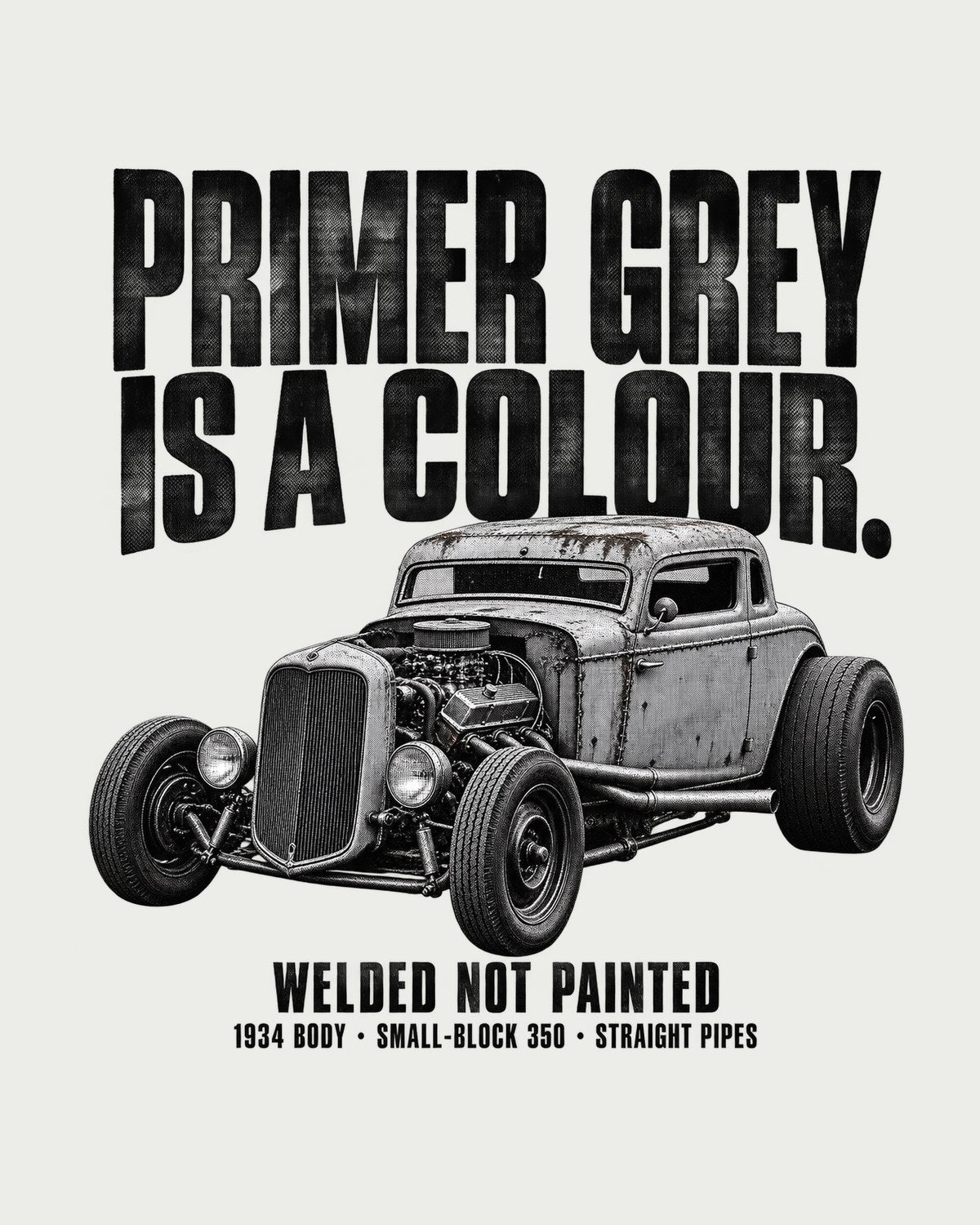 Rat Rod 1934 Ford-Style Coupe Primer Grey Halftone Shirt design only