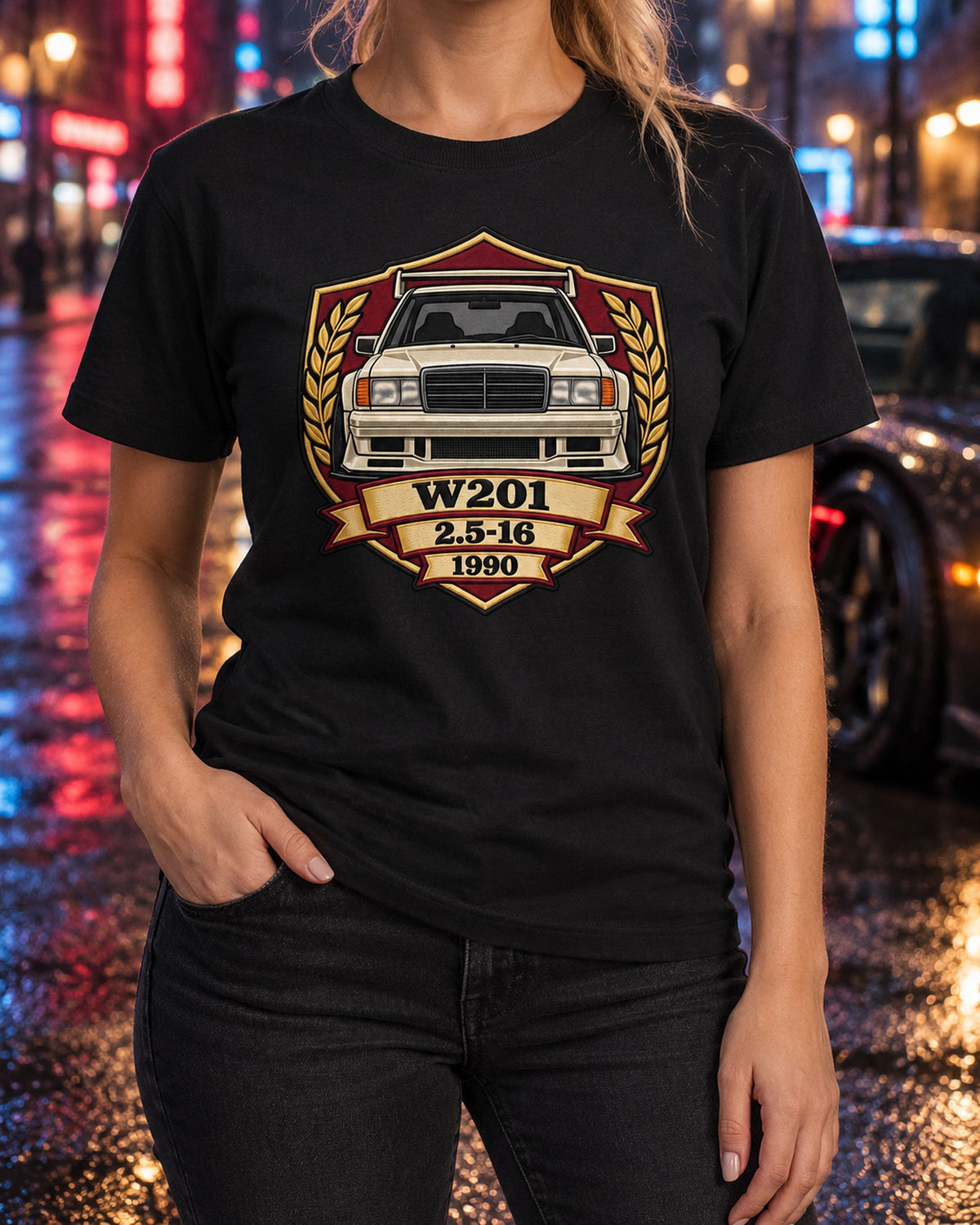 Mercedes 190E Evo II W201 2.5-16 Shield Crest Shirt T-Shirt Black worn hero