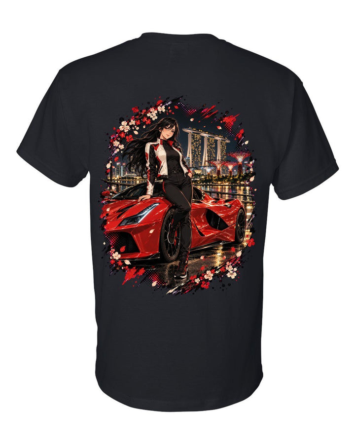 Ferrari LaFerrari Anime Girl T-Shirt Black back