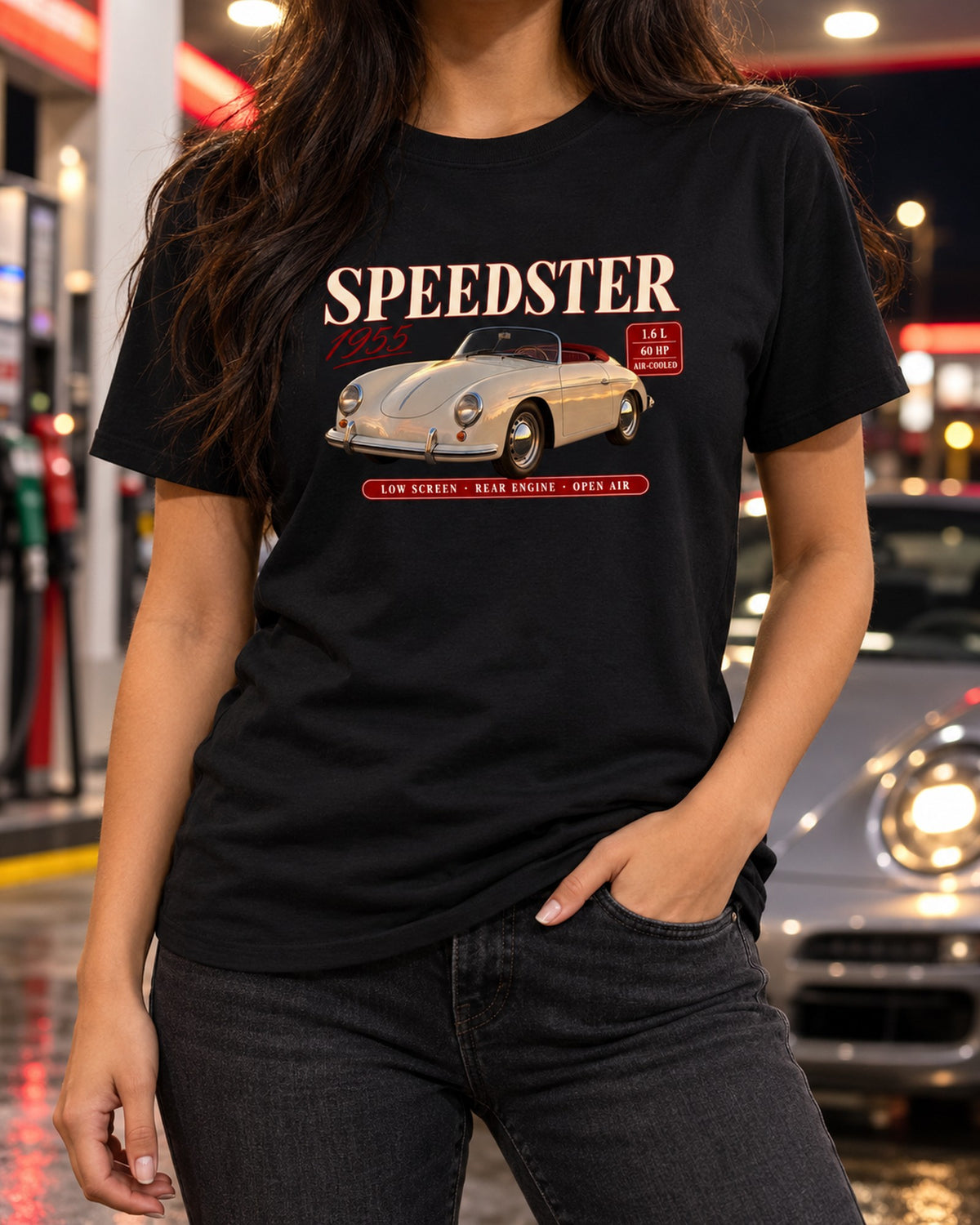 Porsche 356 Speedster Archive Panel Shirt, Air-Cooled Car Gift T-Shirt Black worn hero