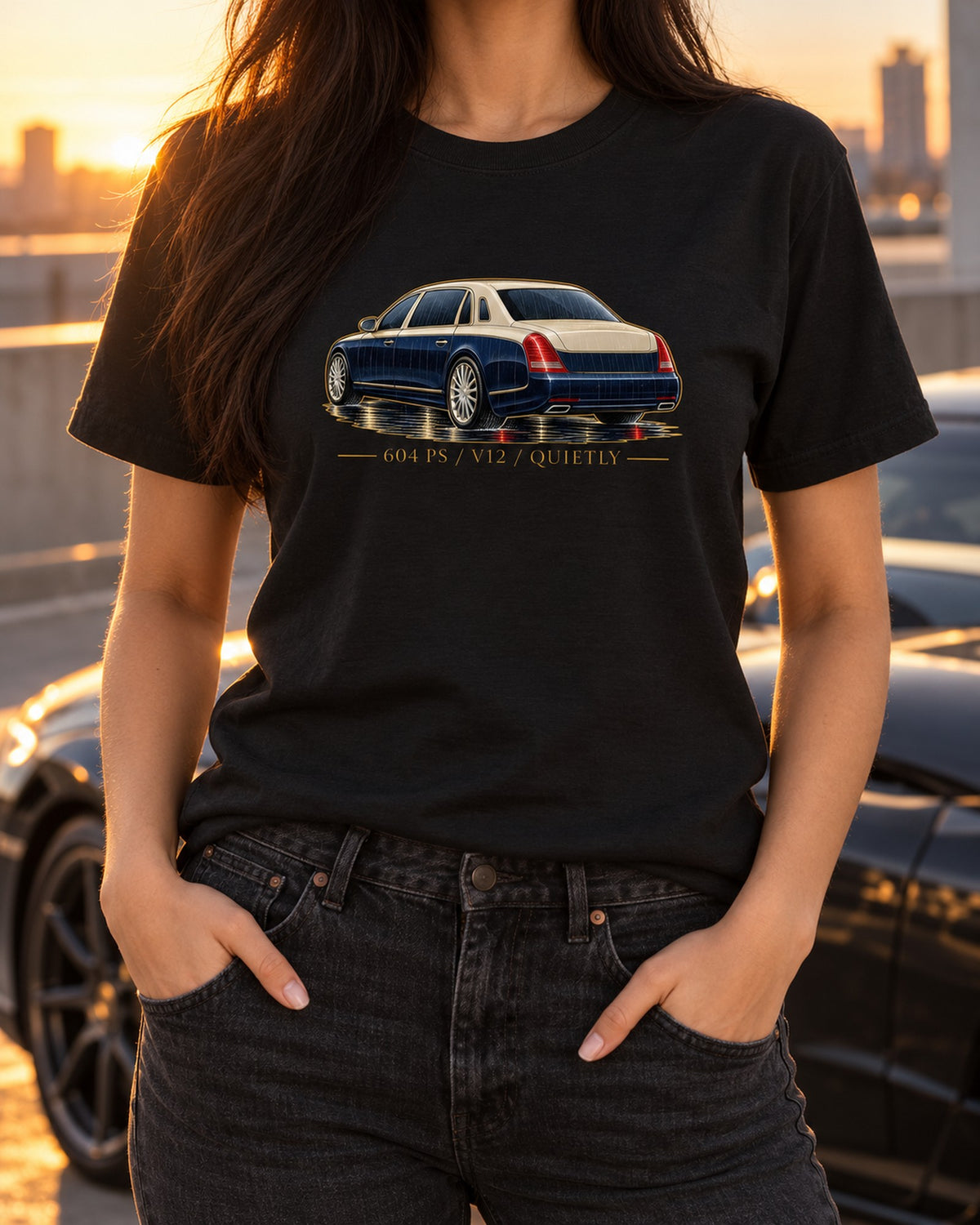 Maybach 57 S W240 Silent Rain Contour Line Shirt, Car Tee T-Shirt Black worn hero