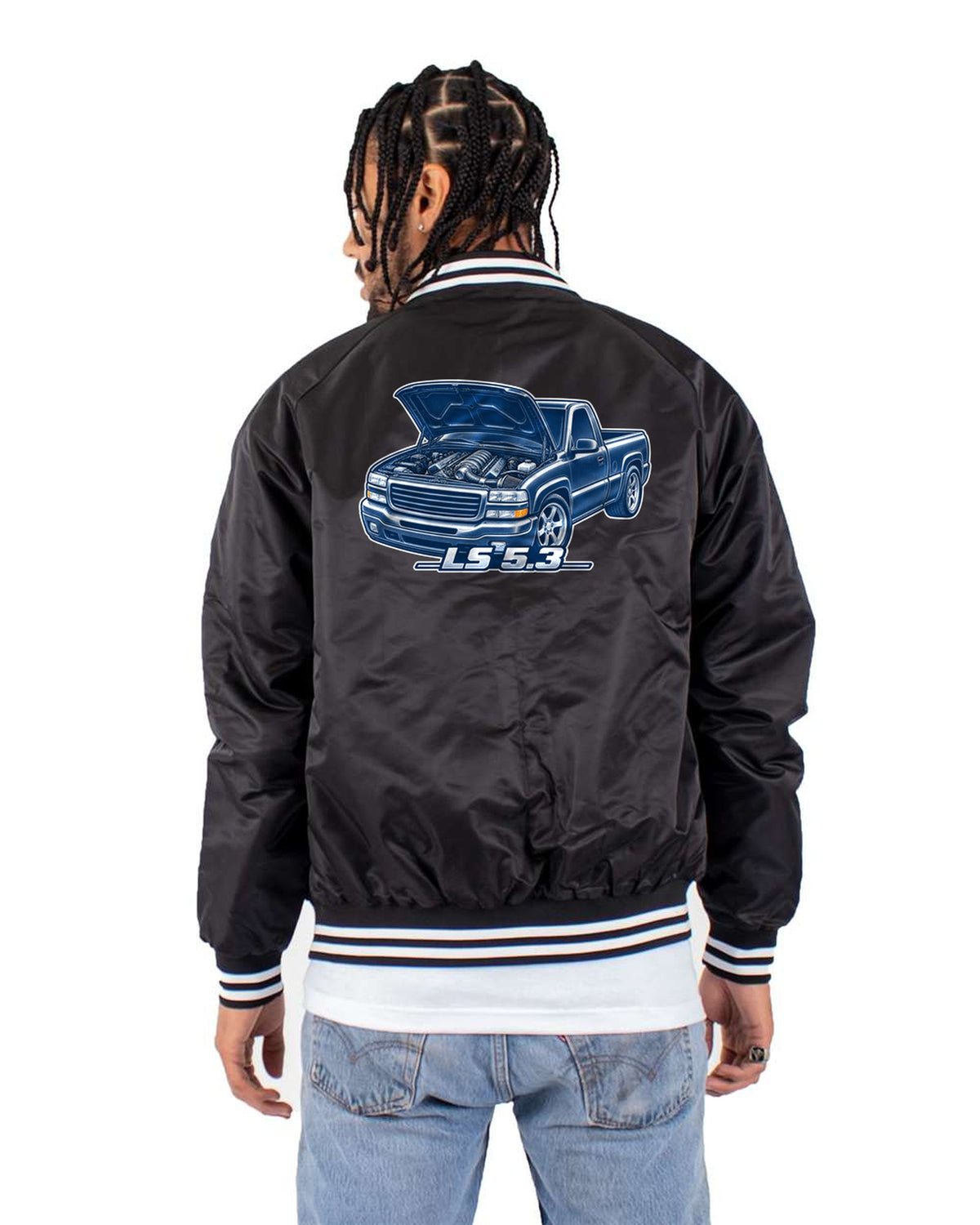 Chevrolet Silverado GMT800 NBS 1999-2006 LS 5.3 Cyanotype Shirt Bomber Jacket Black back