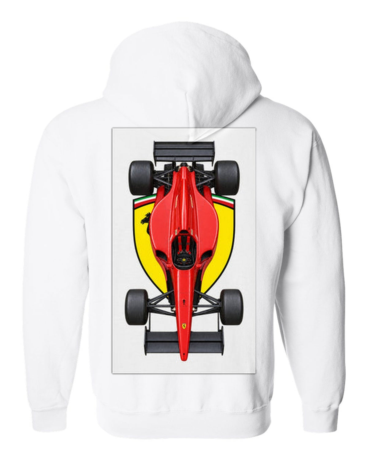 Ferrari 641 1990 Formula 1 overhead poster artwork white zip hoodie back view with the design