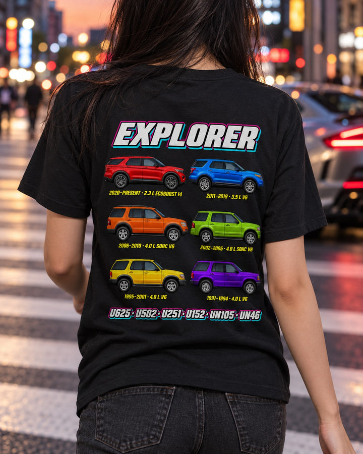 Ford Explorer Evolution Poster Full-Back Graphic Tee T-Shirt Black worn hero