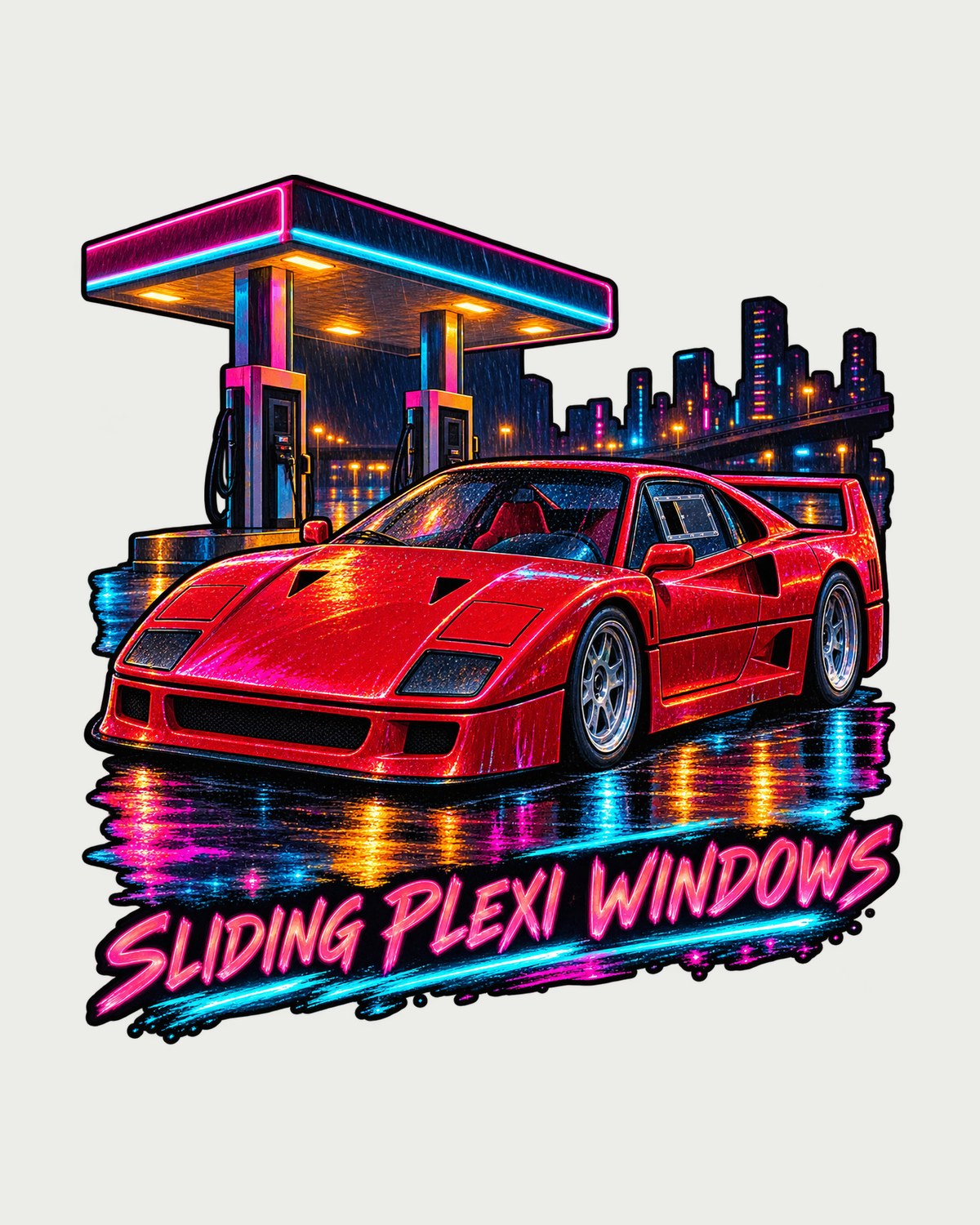 Ferrari F40 Sliding Plexi Windows Neon Night Shirt, F120 design only