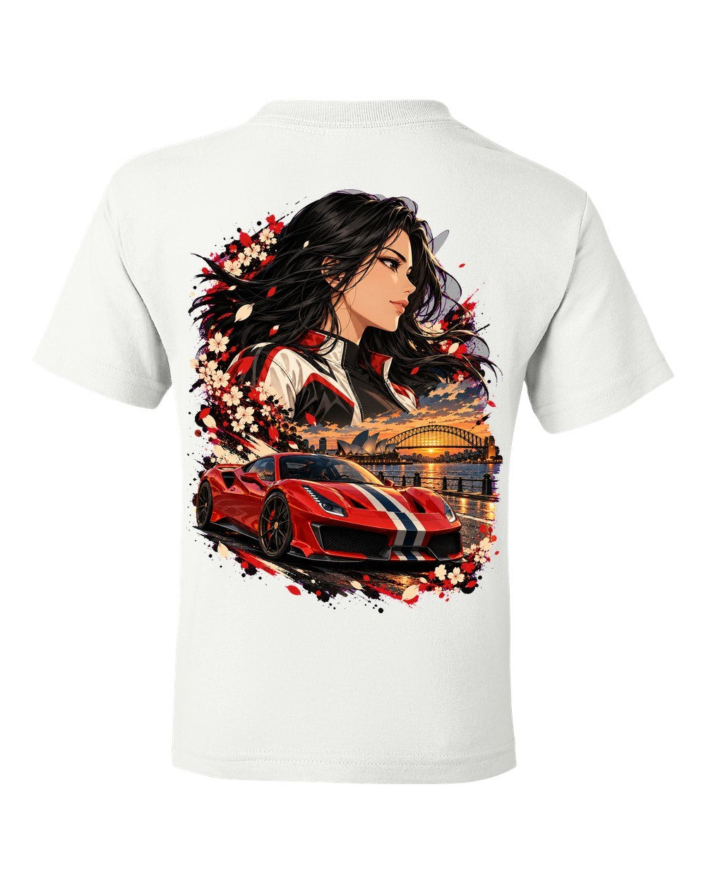 Ferrari 488 Pista Anime Girl Kids Tee White back