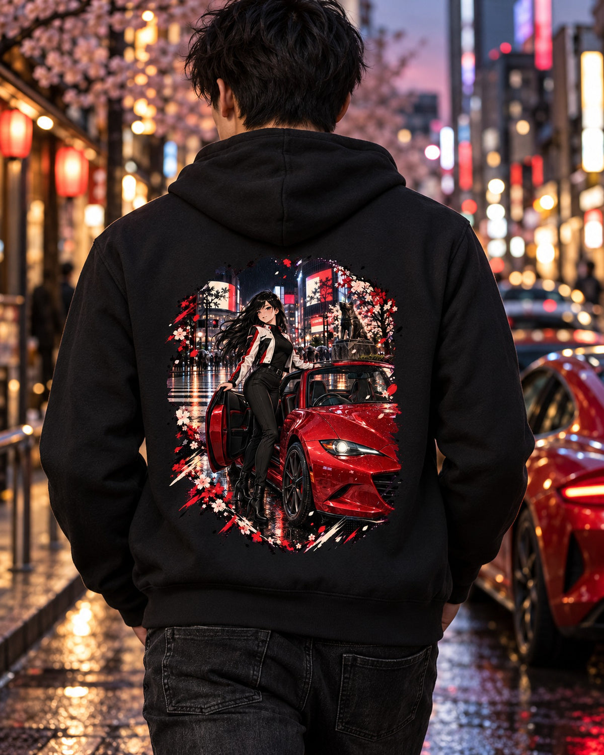 Mazda MX-5 ND Anime Girl Shirt, Hoodie & More Zip Hoodie Black worn hero
