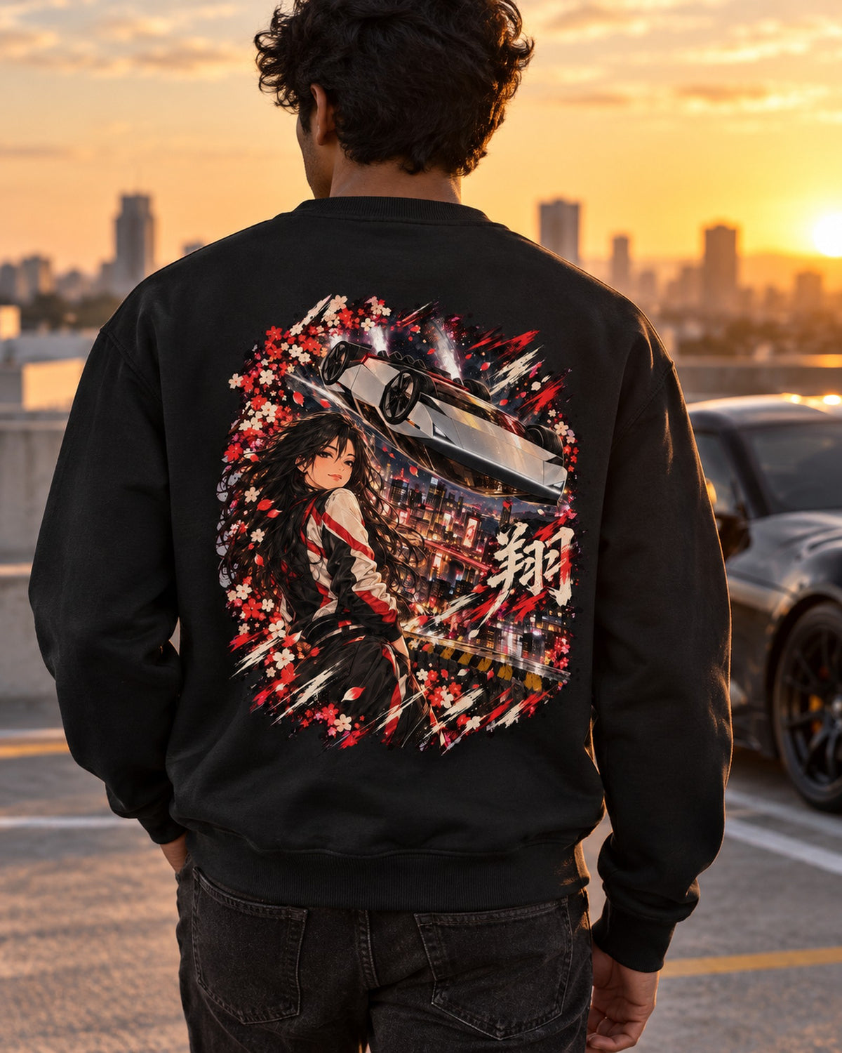 Tesla Roadster 2026 Flip Anime Girl Shirt, Hoodie & More Crewneck Black worn hero