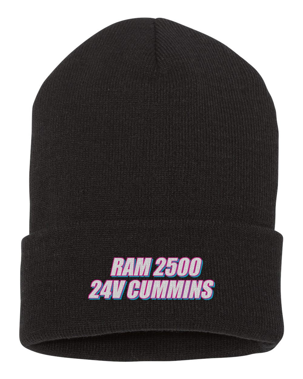 Ram 2500 24V Cummins black beanie front view with car name