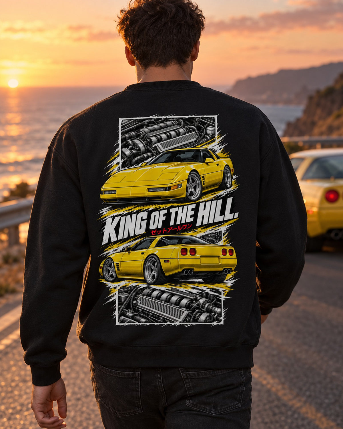 Corvette C4 Zr-1 Torn Poster Full-Back Graphic Tee Crewneck Black worn hero