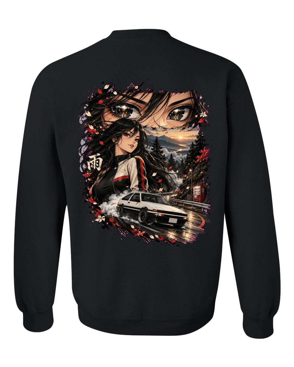 Toyota AE86 Anime Girl Crewneck Black back