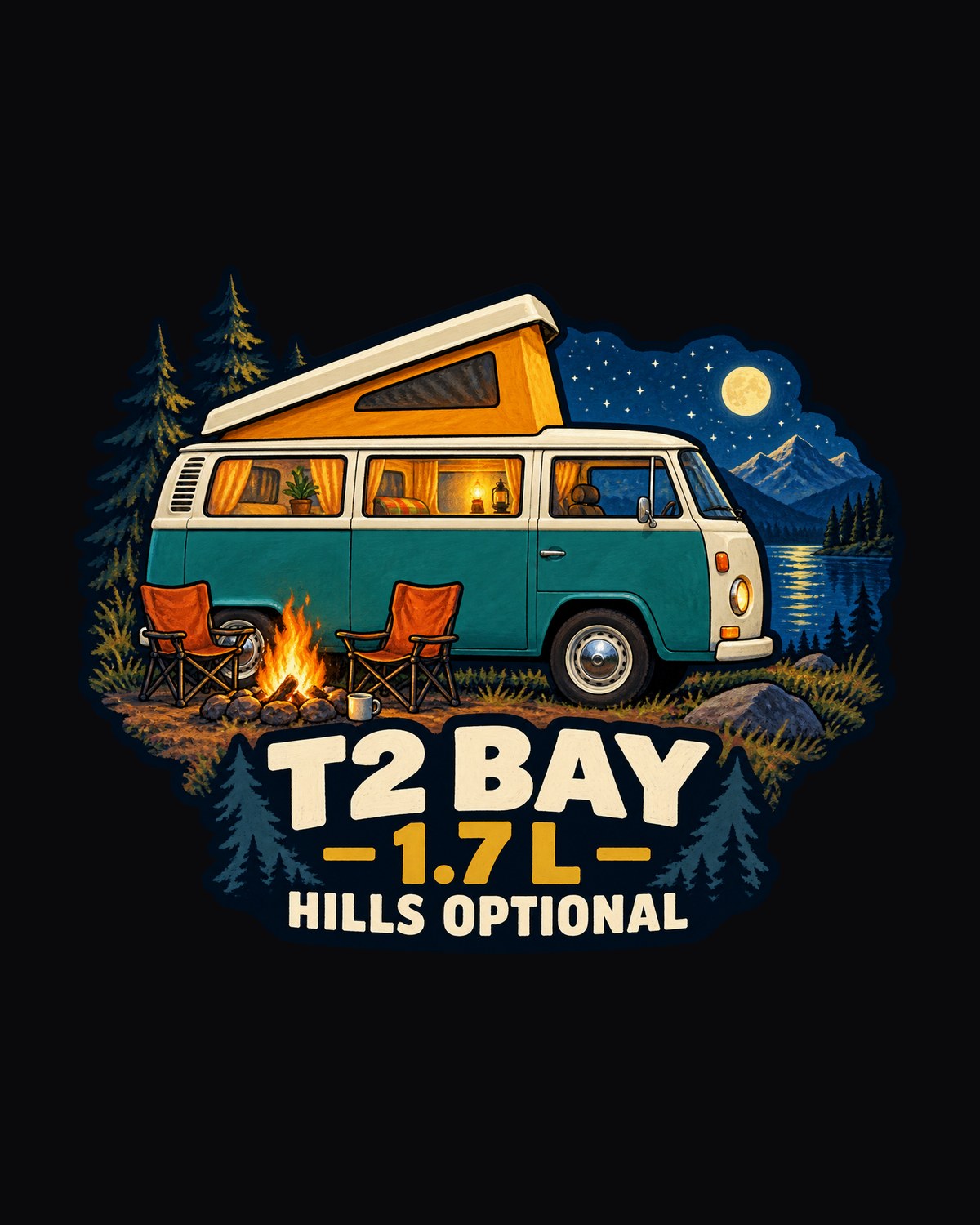 Volkswagen T2 Bay Window Bus Camp Gouache print Tee design only
