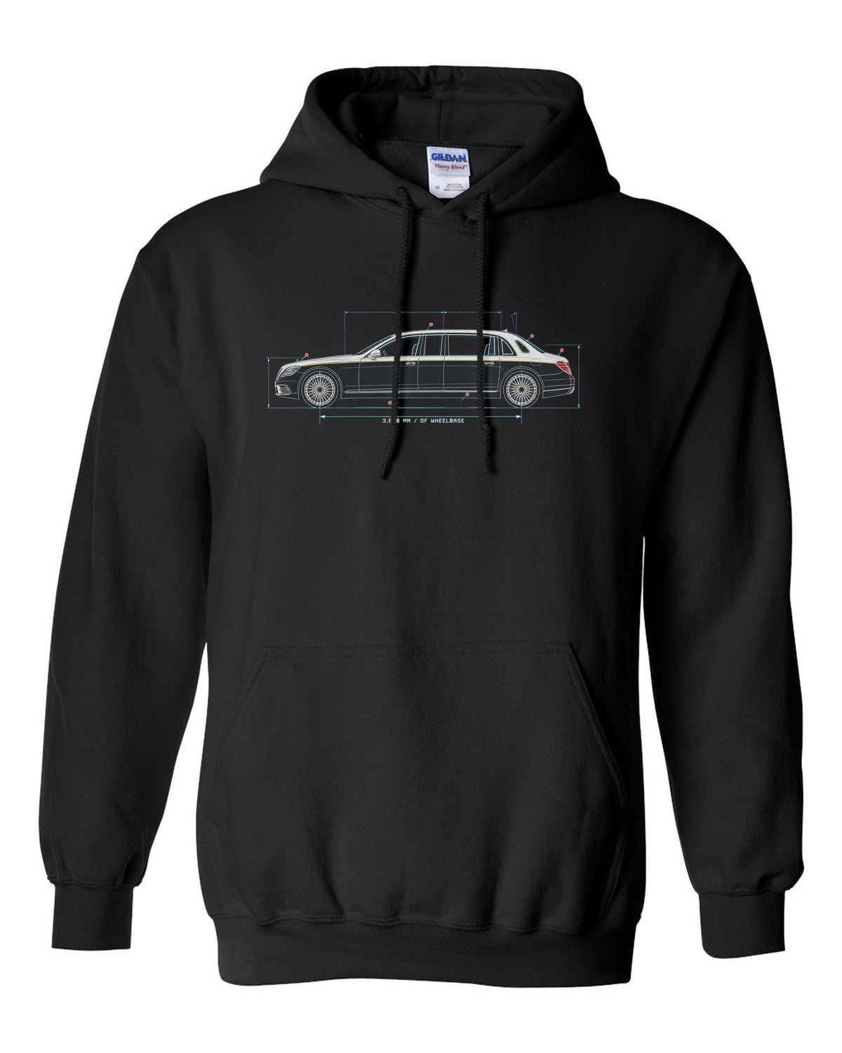 Maybach 62 S W240 Limousine Side Blueprint Tee black pull over hoodie front view with the design