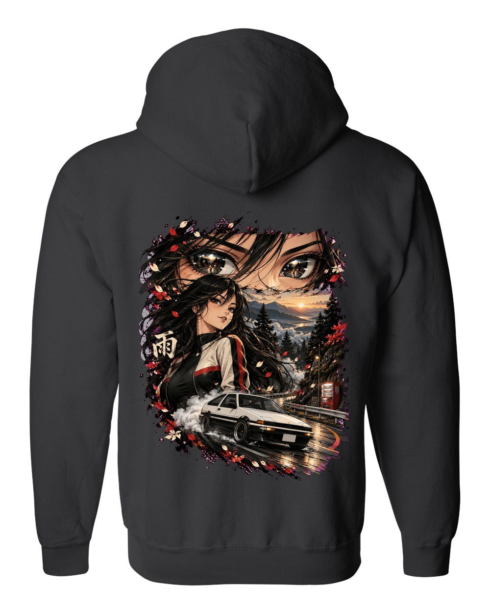 Toyota AE86 Anime Girl Zip Hoodie Black back