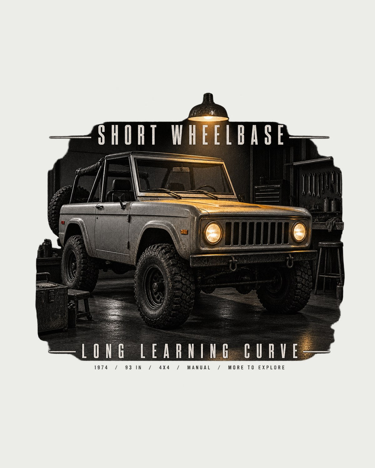 Jeep CJ-5 Short Wheelbase Garage Night Tee, 1955-1983 design only