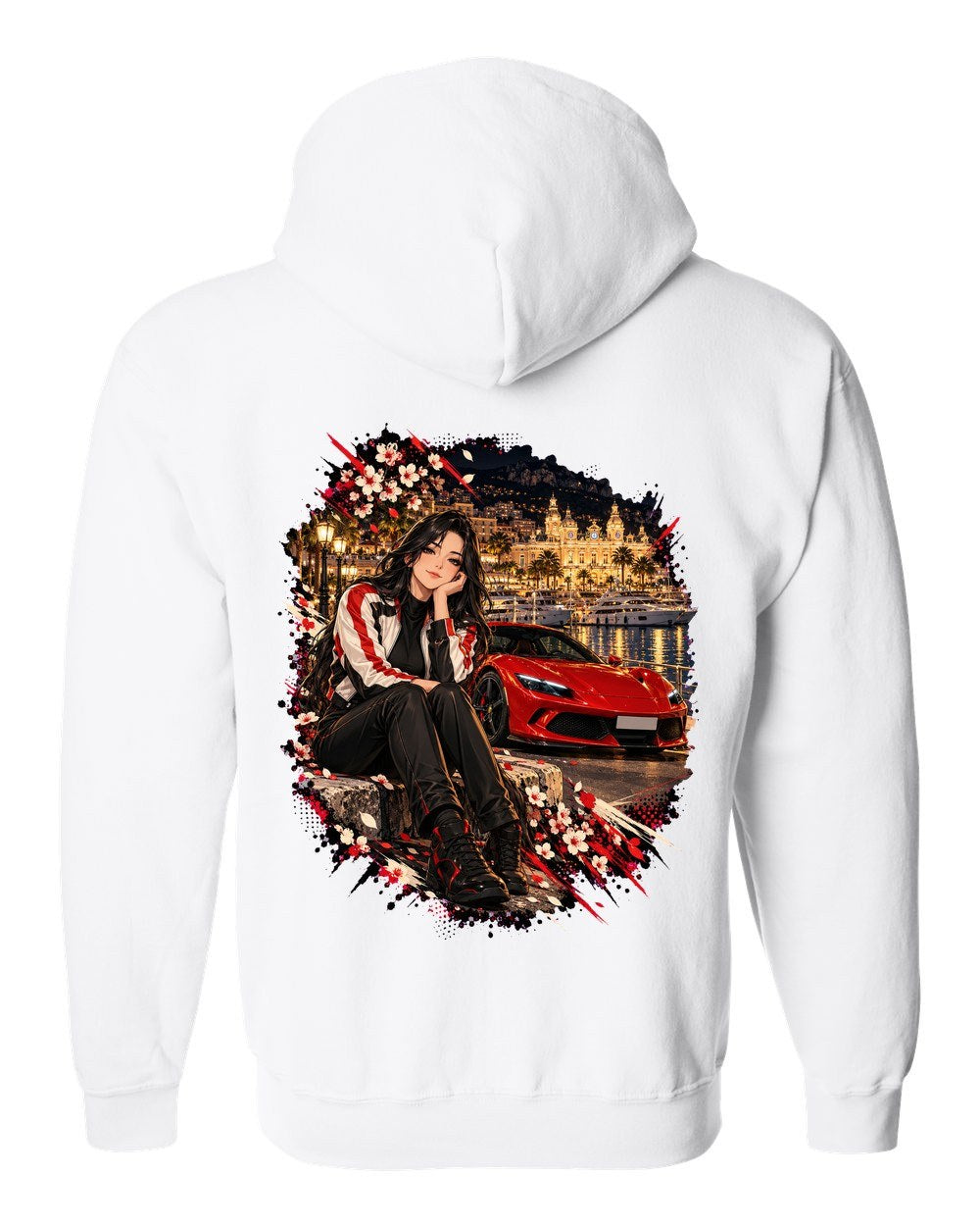 Ferrari 296 GTB Anime Girl Zip Hoodie White back