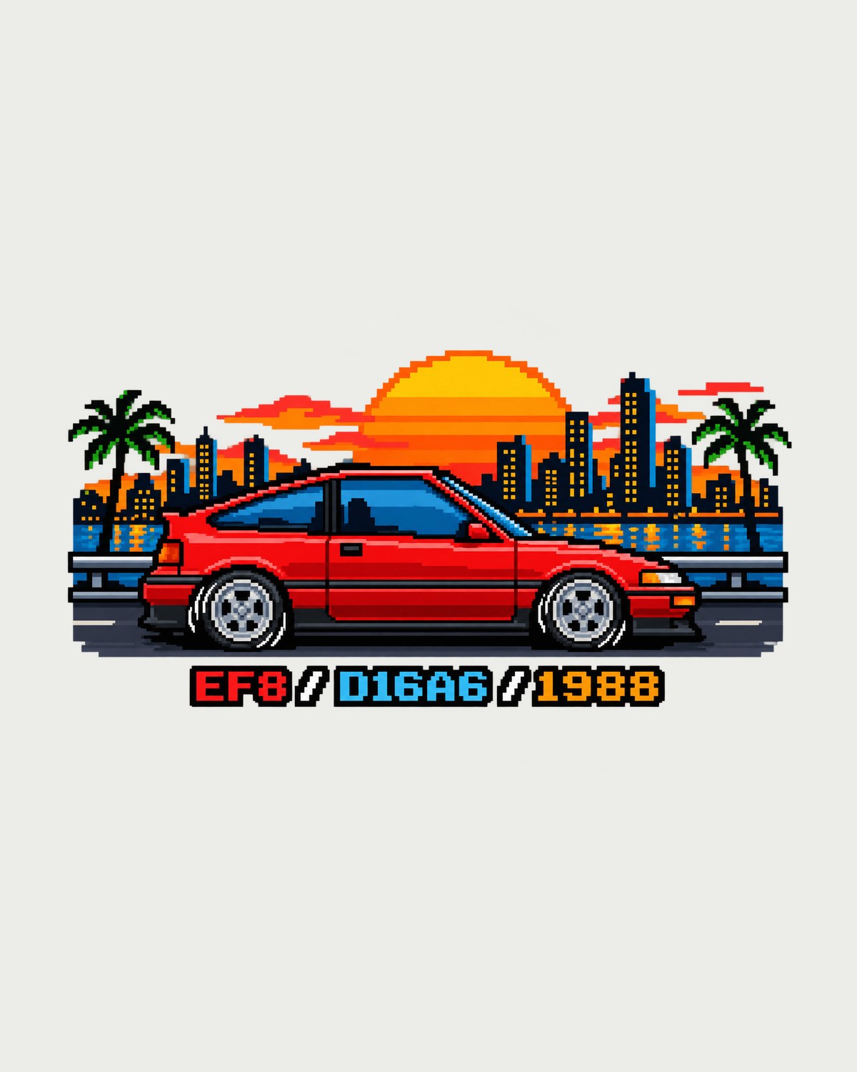 Honda CRX EF8 D16A6 Pixel Art Shirt, 16-Bit Car Tee design only
