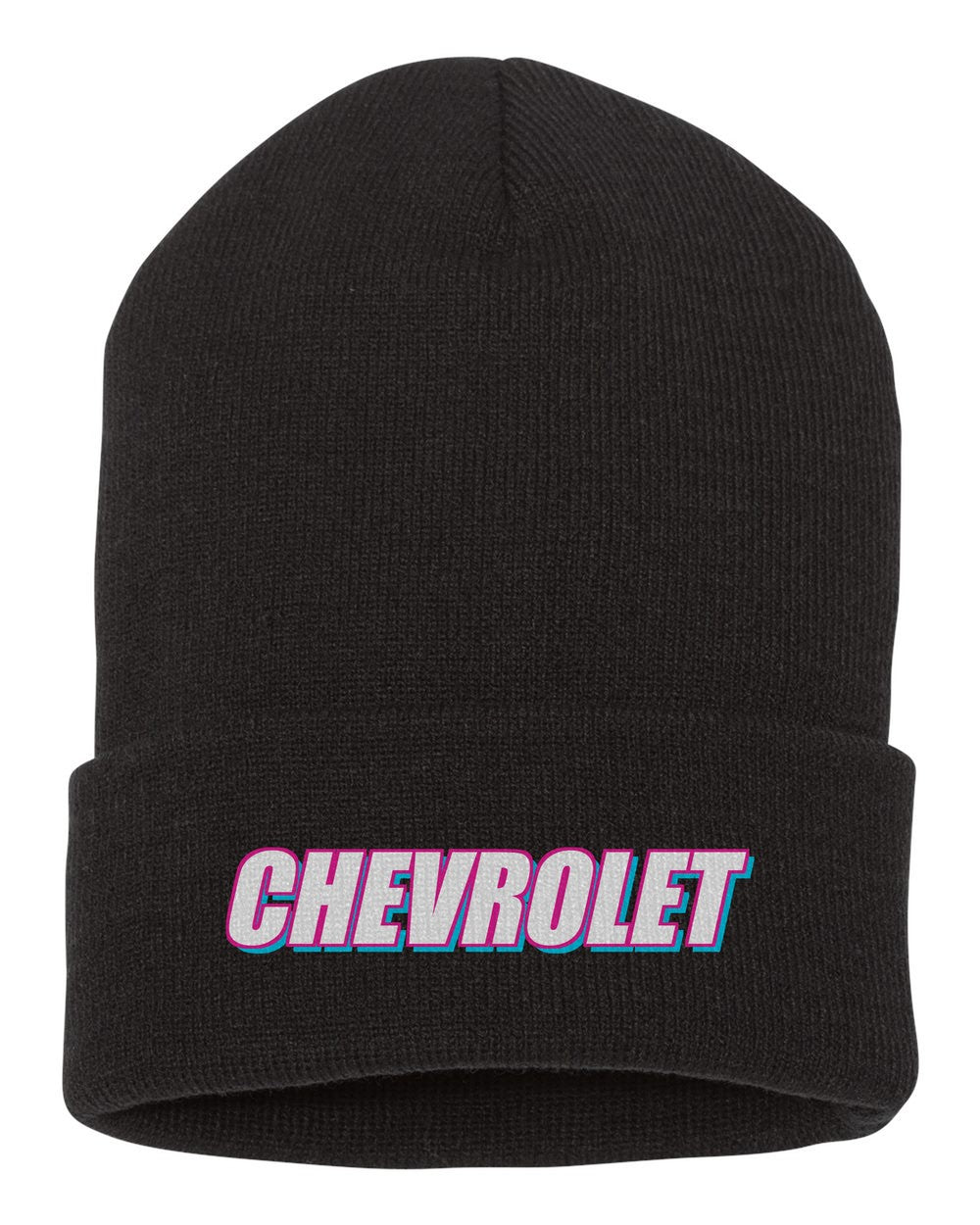 Chevrolet black beanie front view with car name