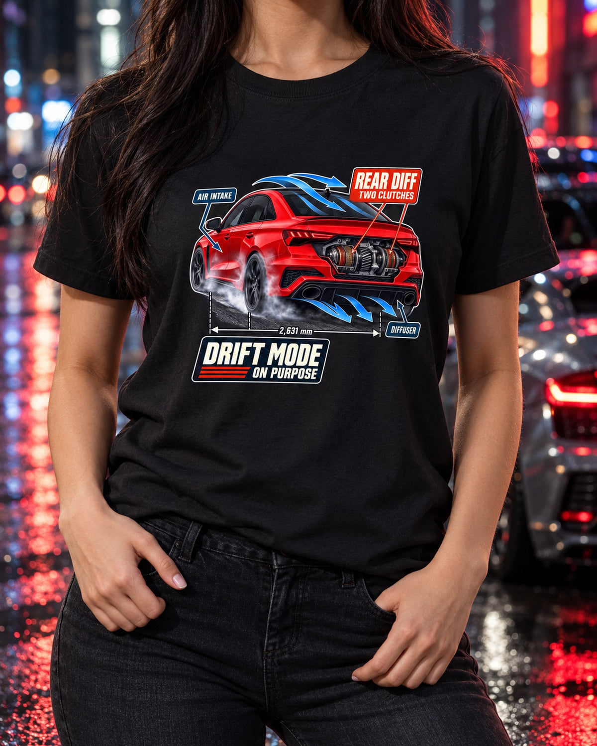 Audi RS3 8Y Torque Splitter Cutaway Shirt, Drift Mode T-Shirt Black worn hero