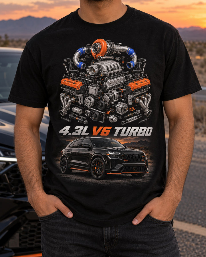 GMC Typhoon Exploded Engine Shirt, 4.3L Turbo V6 Car Guy Gift T-Shirt Black worn hero