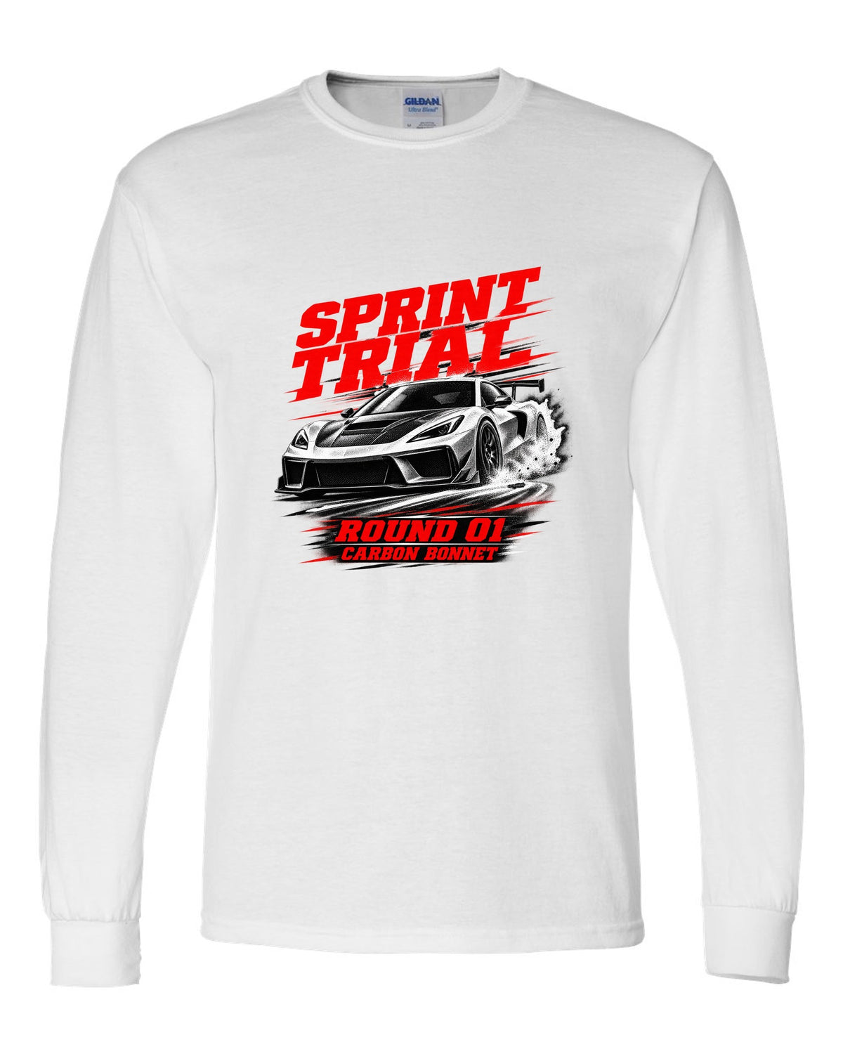 Honda NSX-R NA1 race poster design with sprint trial round 01 carbon bonnet text white long sleeve front view with the design