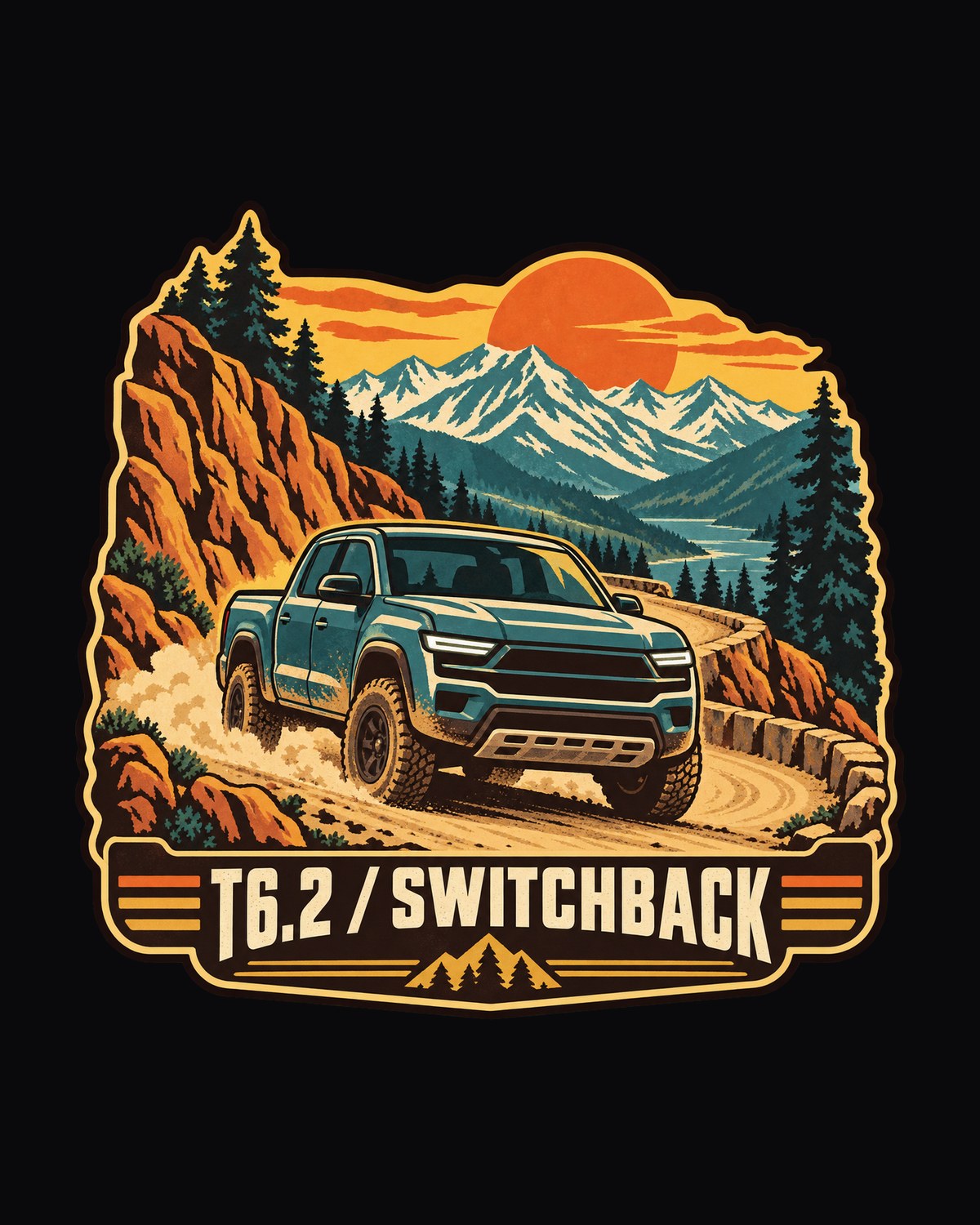 Ford Ranger T6.2 P703 Switchback Vintage Travel Poster Tee design only