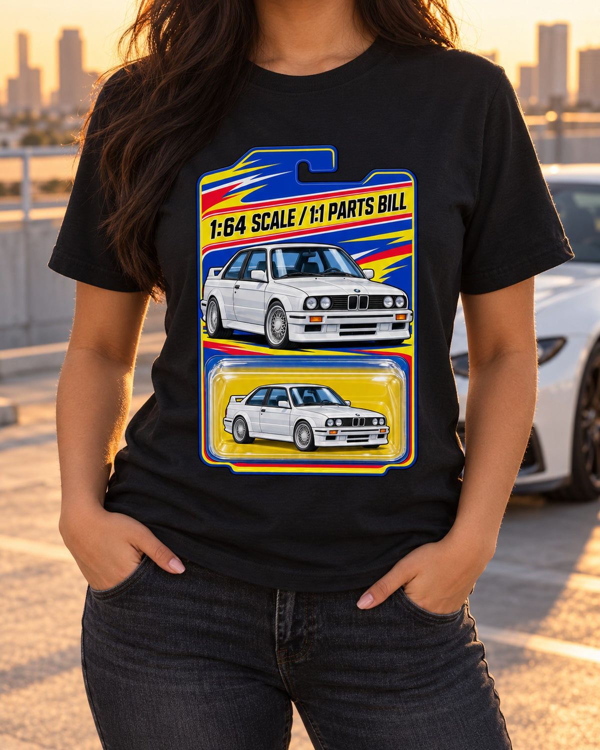 BMW E30 M3 Slicktop Vaporwave Tee, Pastel Car Shirt T-Shirt Black worn hero
