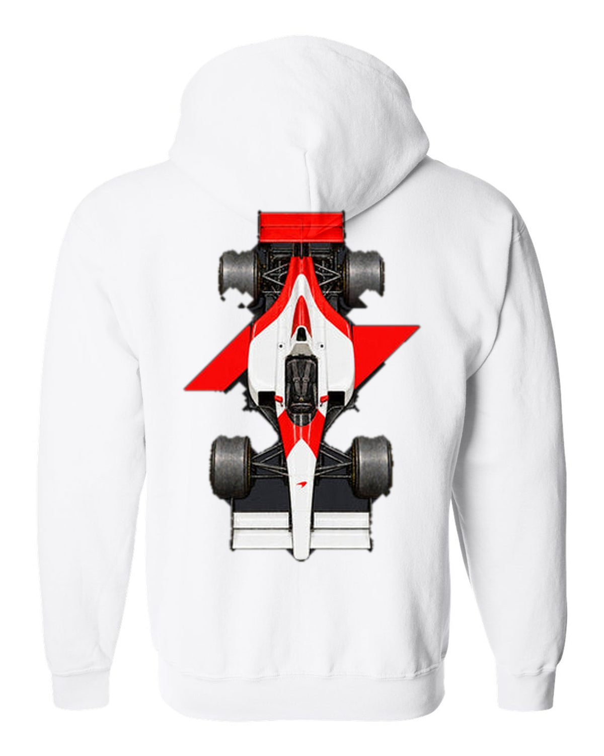 Mclaren MP4 4 1988 Formula 1 overhead poster artwork white zip hoodie back view with the design