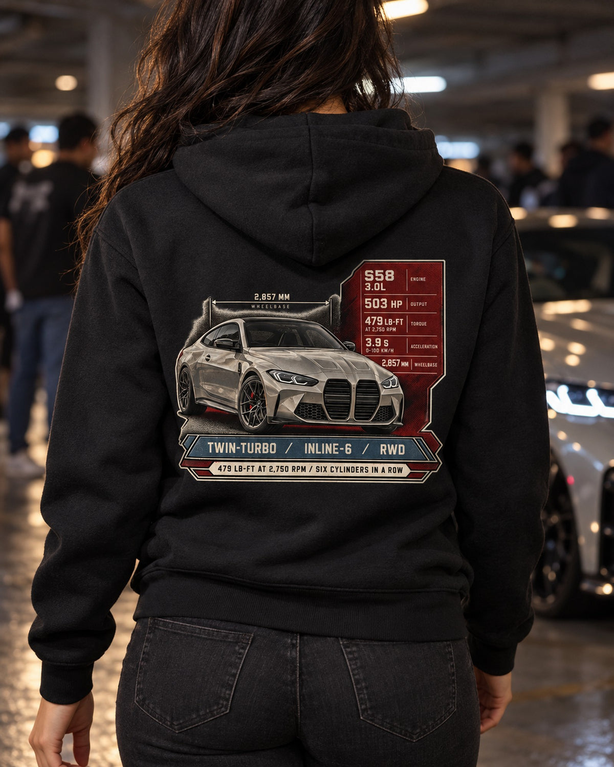 BMW M4 Competition G82 Spec Poster Shirt, Inline-Six Torque Tee Zip Hoodie Black worn hero