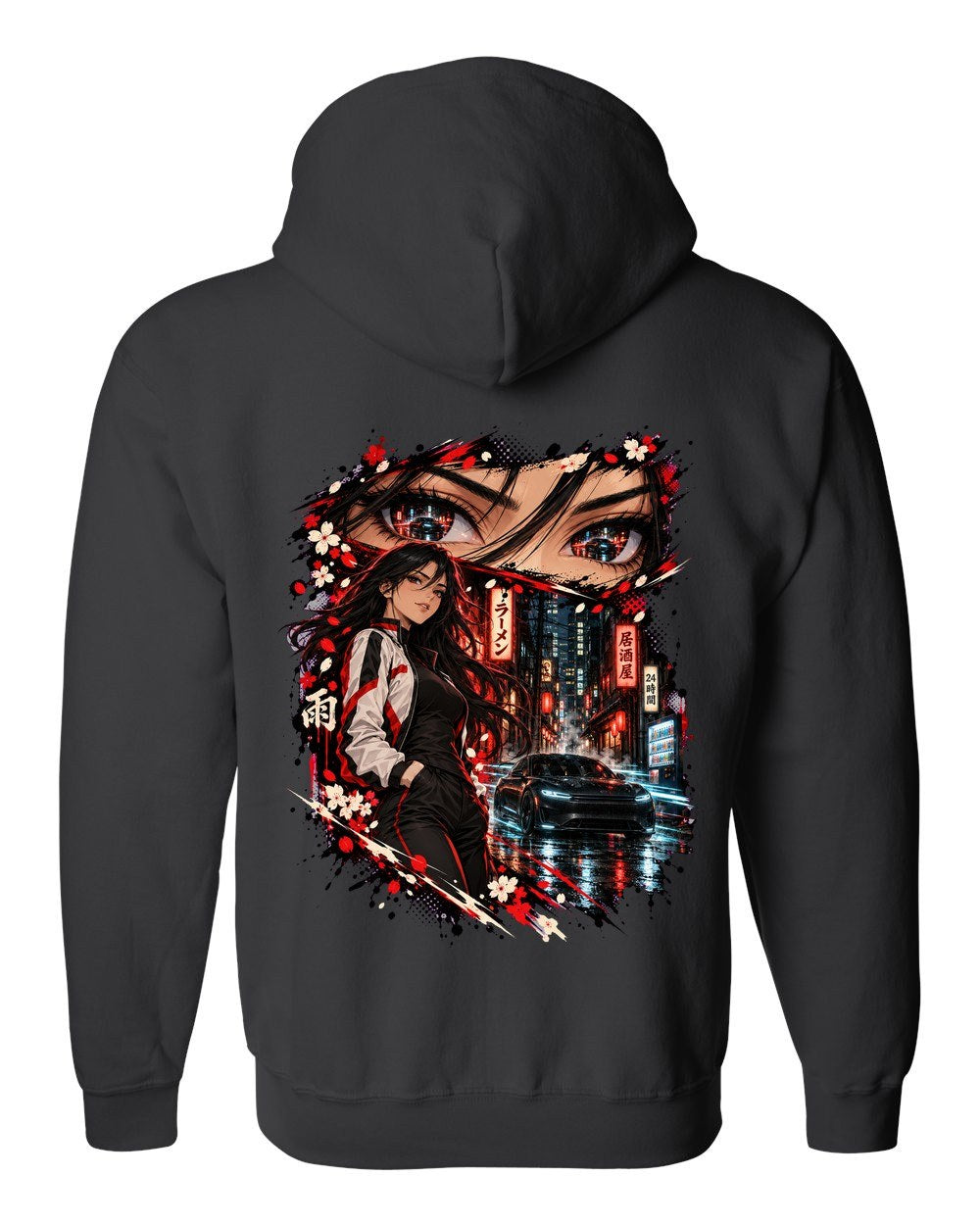 Tesla Model S Plaid Anime Girl Zip Hoodie Black back