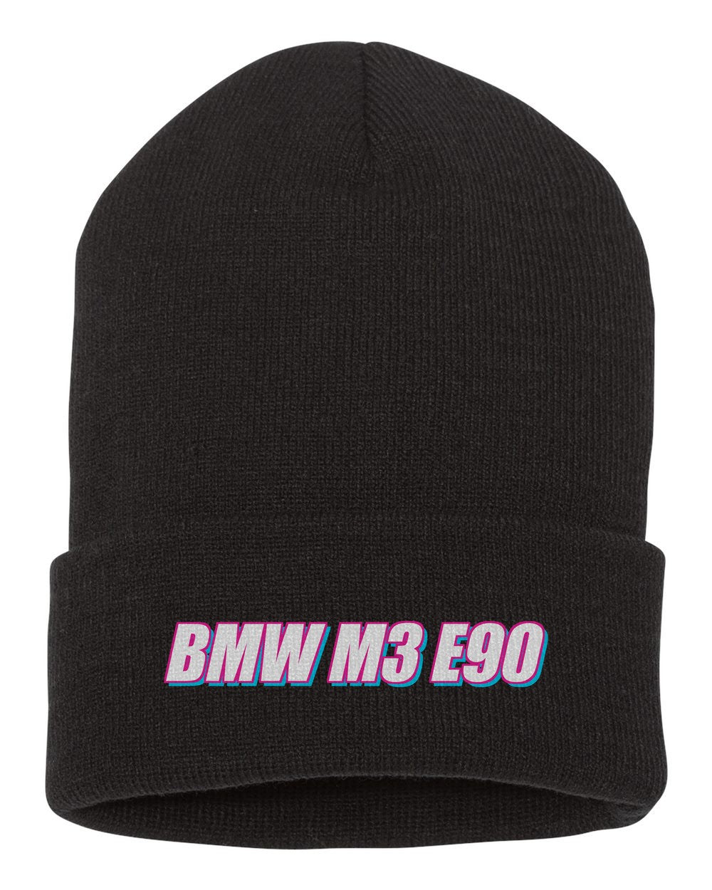 Bmw M3 E90 black beanie front view with car name