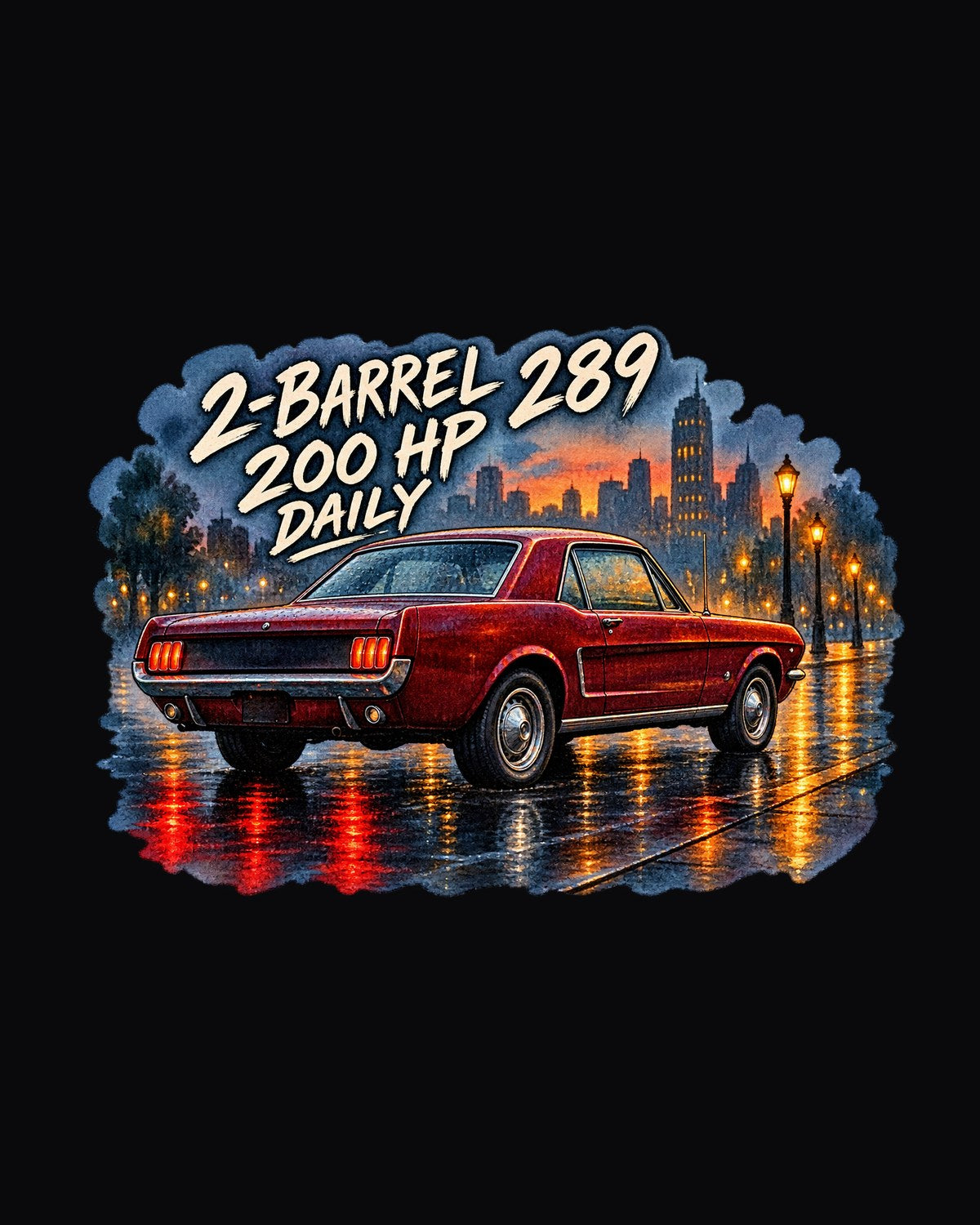 1965 Ford Mustang Coupe Rainy Night Watercolour Shirt design only