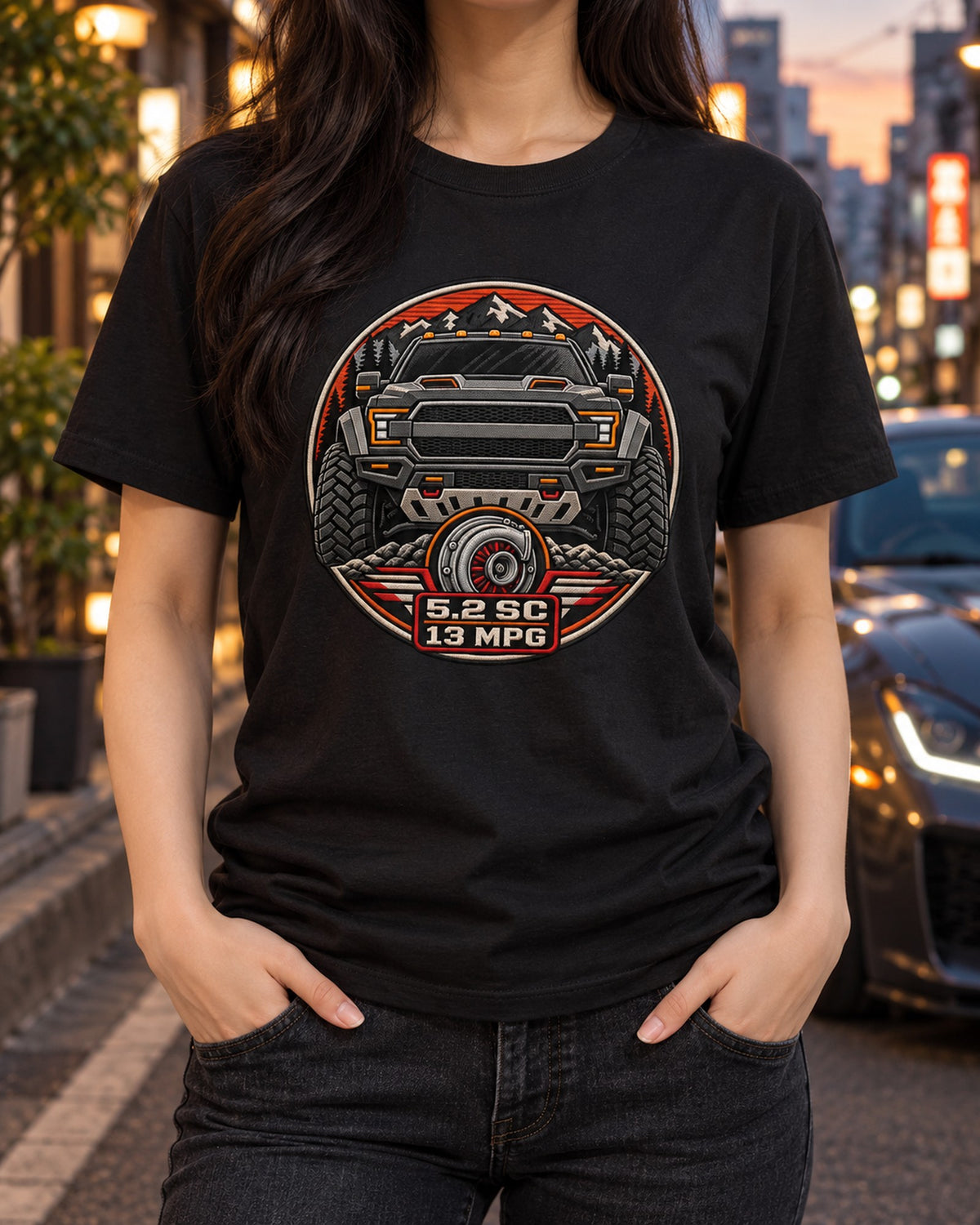 Ford F-150 Raptor R P702 Varsity Crest Tee, 5.2 Supercharged T-Shirt Black worn hero