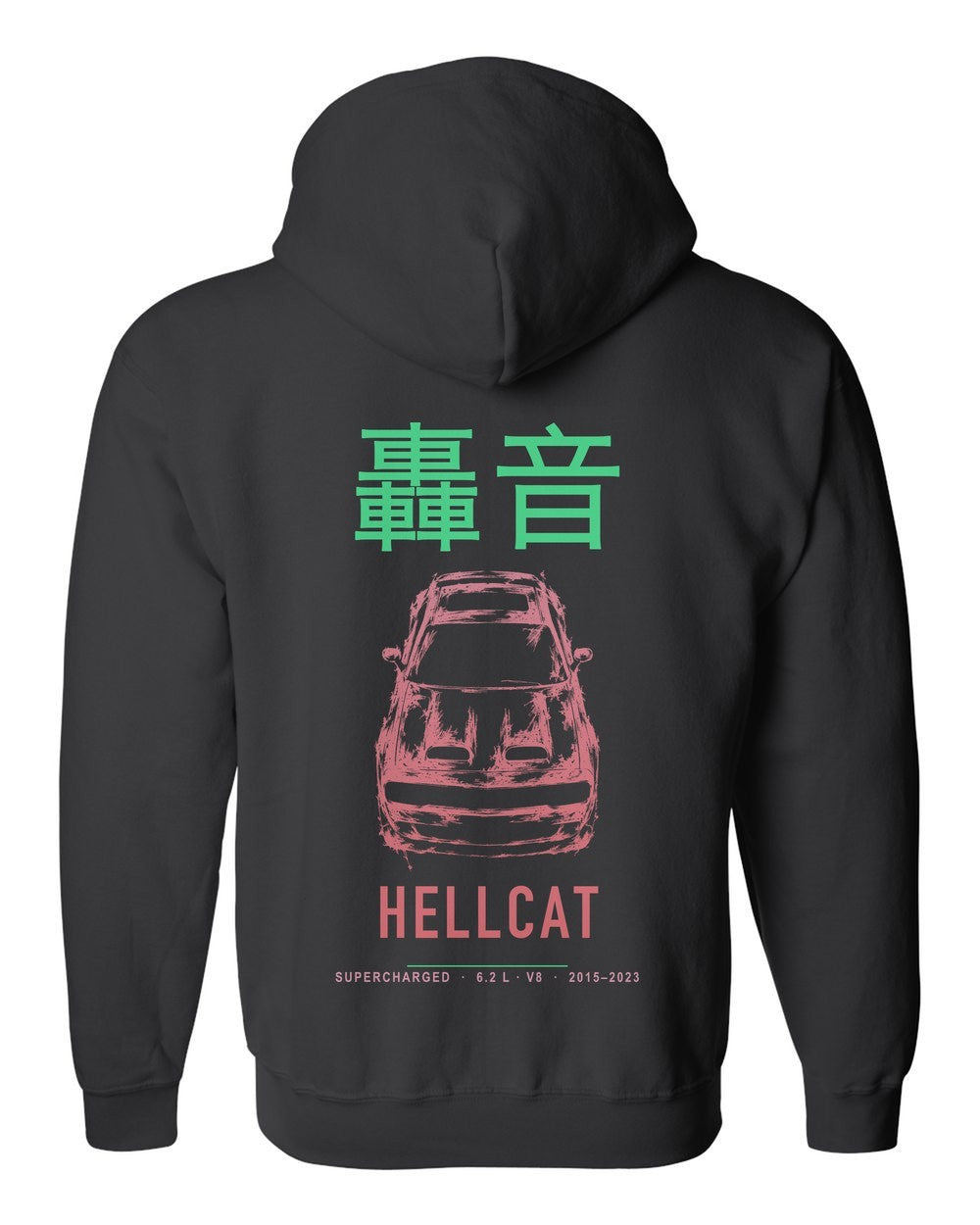 HELLCAT full-back artwork black zip hoodie back view with the design
