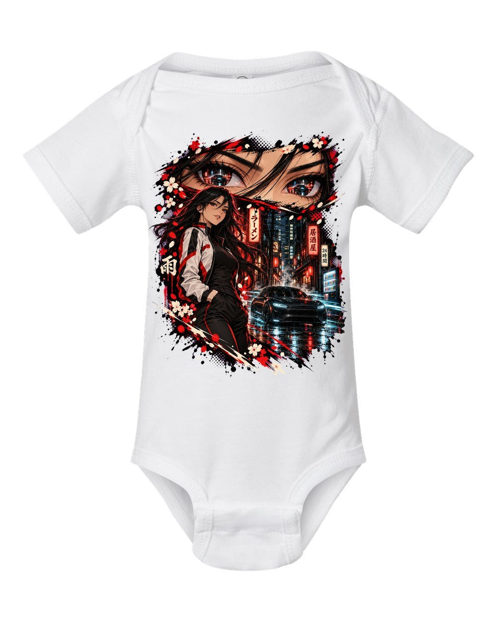 Tesla Model S Plaid Anime Girl Baby Onesie White front
