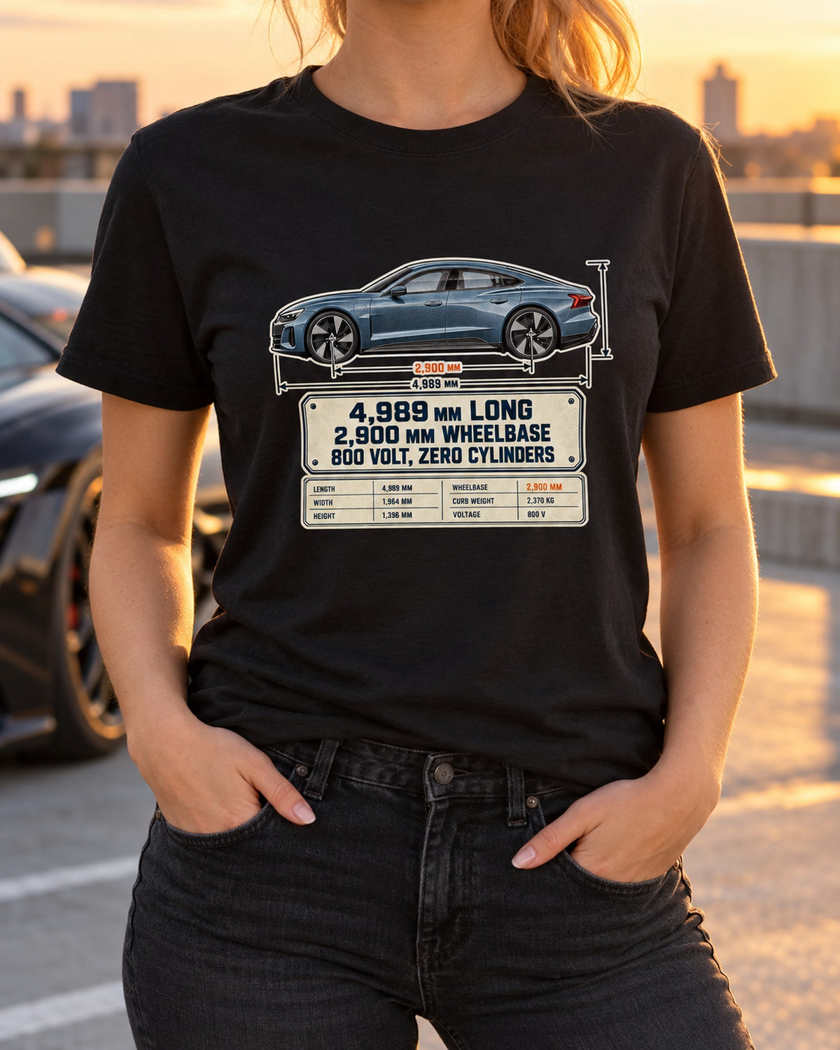 Audi RS e-tron GT J1 Dimension Blueprint Shirt, EV Car Guy Tee T-Shirt Black worn hero